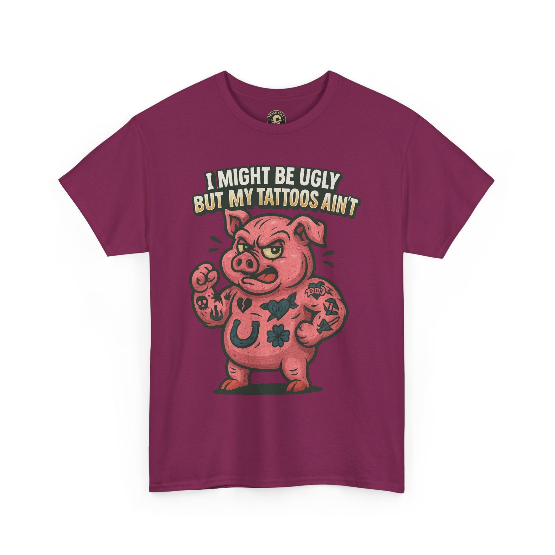 Funny Pig Tattoo Unisex Heavy Cotton Tee, Graphic Shirt, Gift for Tattoo Lovers, Casual Wear, Humor Tees