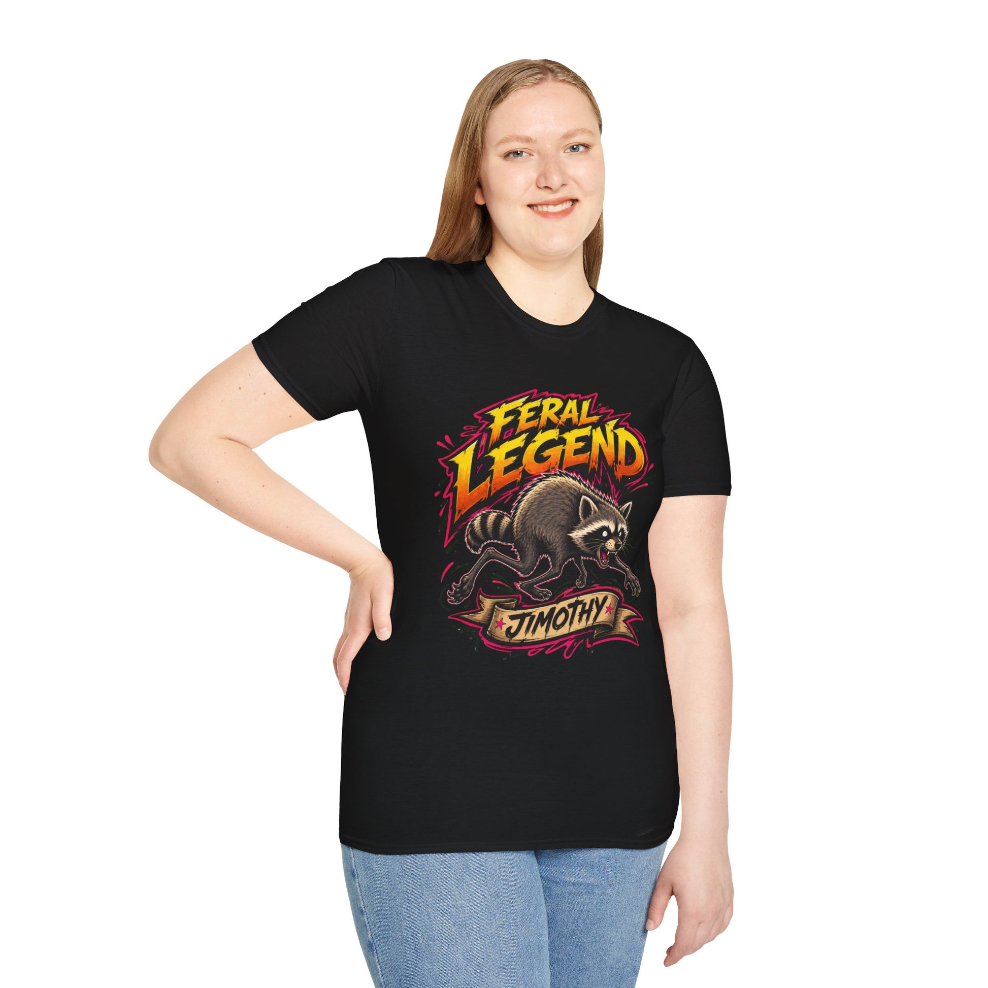 Feral Legend Raccoon Jimothy T-Shirt — Bold Graphic Tee