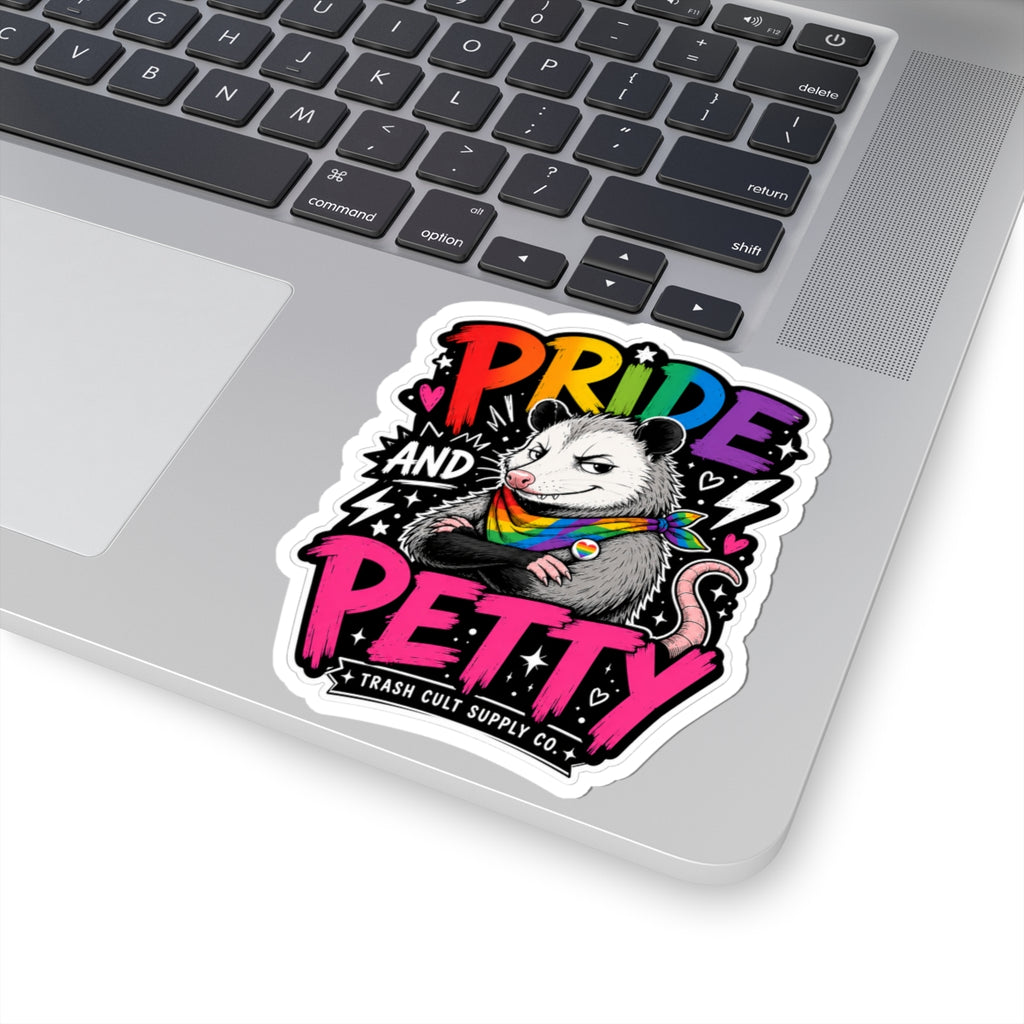 Pride and Petty Kiss-Cut Sticker — Rainbow Opossum LGBTQ+ Decorative Decal