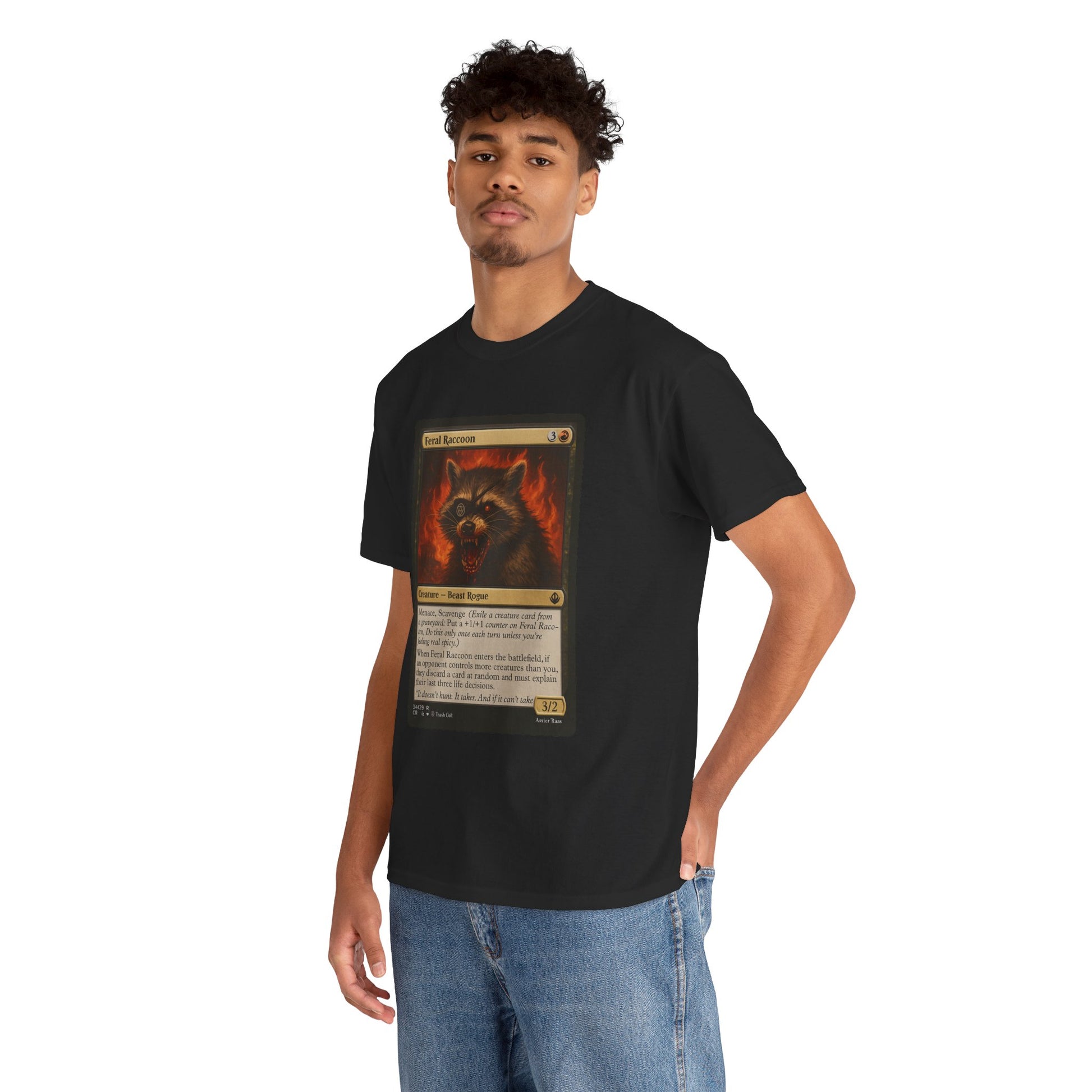 Feral Raccoon Magic Card Shirt – MTG-Inspired Beast Rogue Tee, Trash Cult Creature Card, Gildan 5000 Unisex T-Shirt