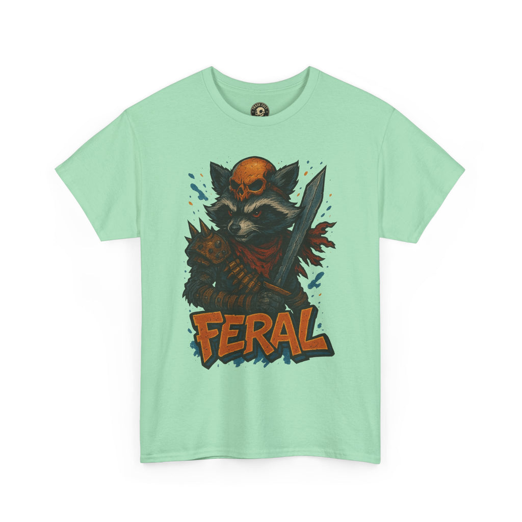 FERAL Raccoon Warlord Shirt – Graffiti Street Art Animal Tee | Bold Post-Apocalyptic Design on Gildan 5000