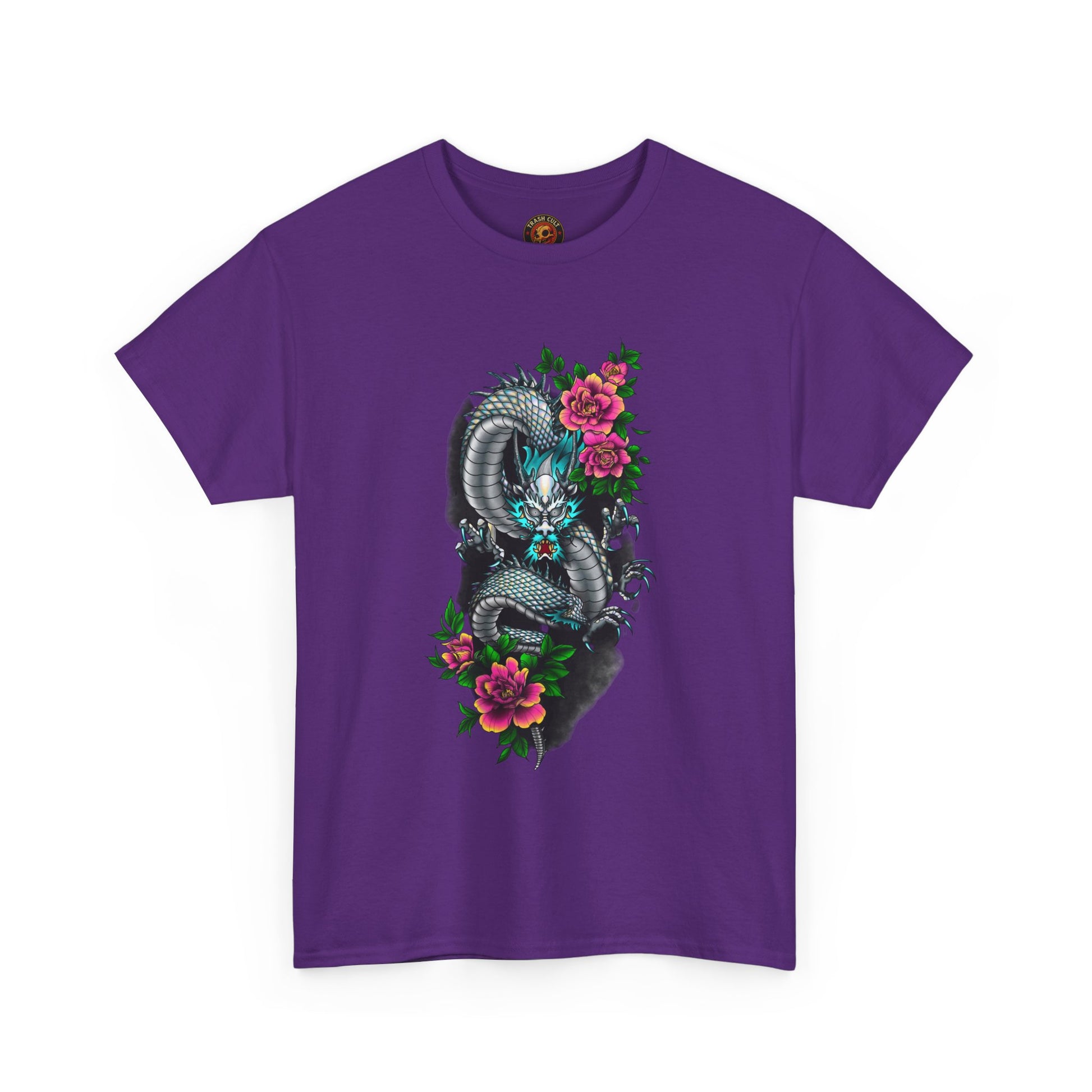 Mythic Dragon & Peonies Tattoo T-Shirt – Lara Davenport x Trash Cult Supply Co. Collab (Gildan 5000)