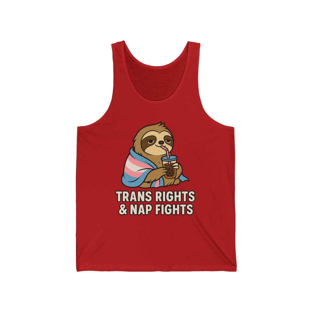 Trans Rights & Nap Fights – Cute Sloth Unisex Jersey Tank Top | LGBTQIA+ Pride Shirt