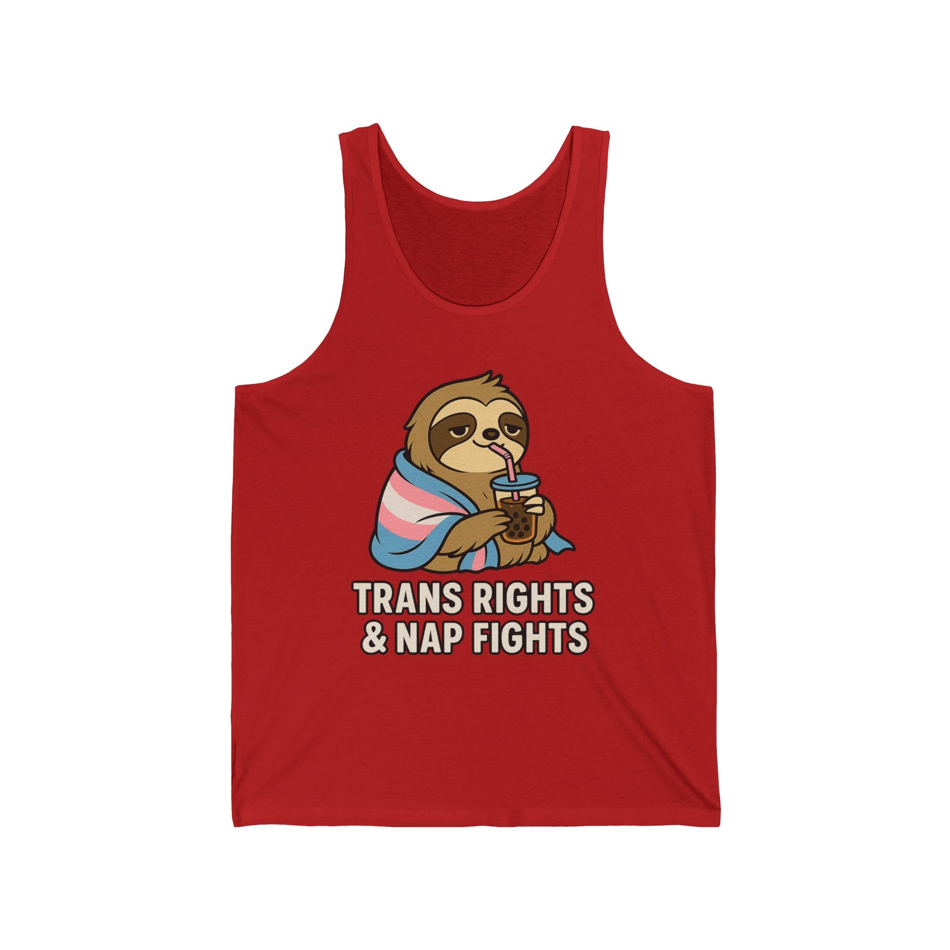 Trans Rights & Nap Fights – Cute Sloth Unisex Jersey Tank Top | LGBTQIA+ Pride Shirt