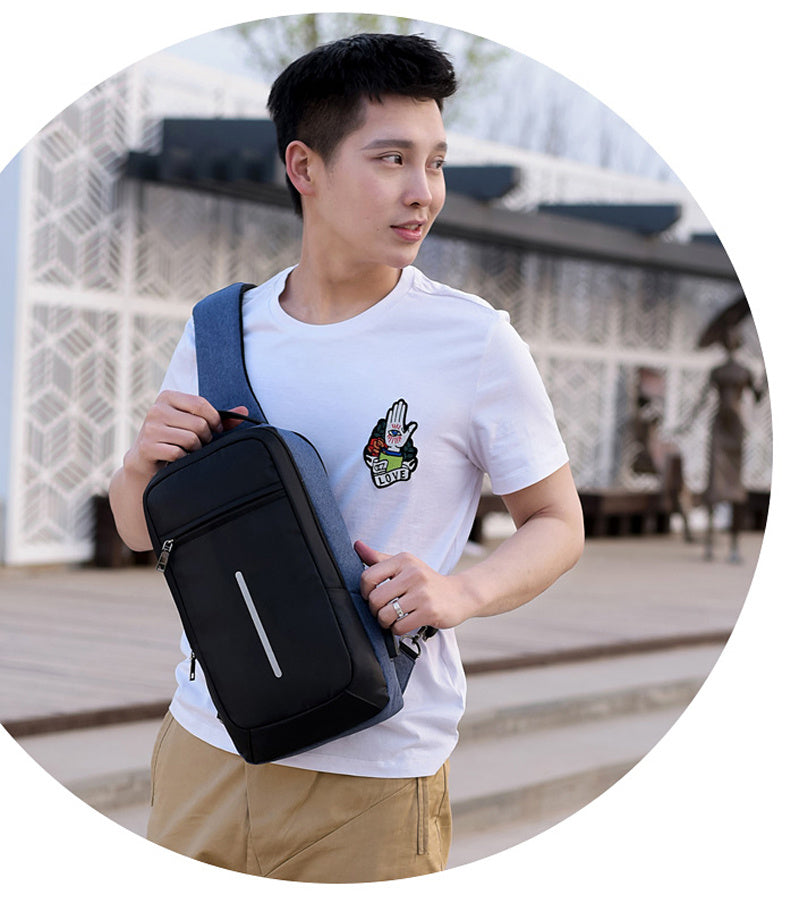 Men’s USB Sling Chest Bag – Anti-Theft Crossbody Backpack with USB Charging Port – Casual Travel Shoulder Bag