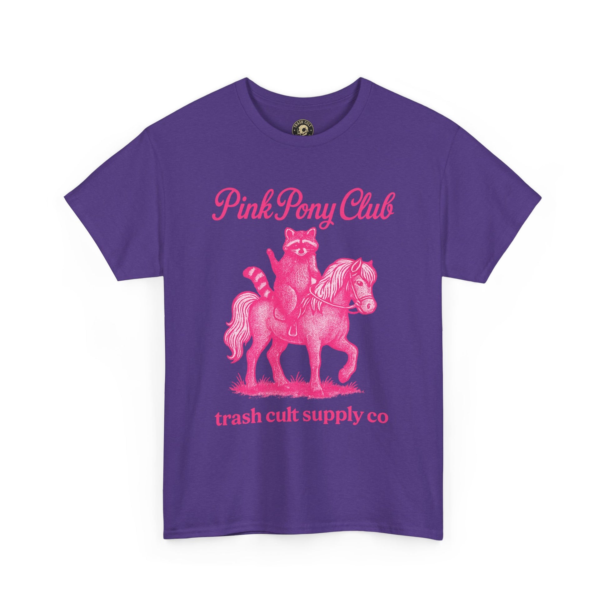 Pink Pony Club Raccoon Riding Pony Shirt – Vintage Hot Pink Halftone Tee by Trash Cult Supply Co