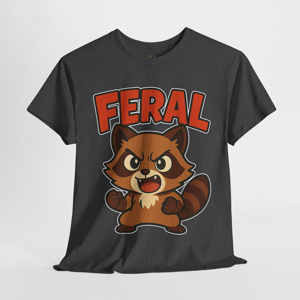 Feral Cartoon Tee - Unisex Heavy Cotton Shirt, Cute Graphic, Animal Lovers Gift, Casual Wear, Fun T-Shirt for Kids & Adults