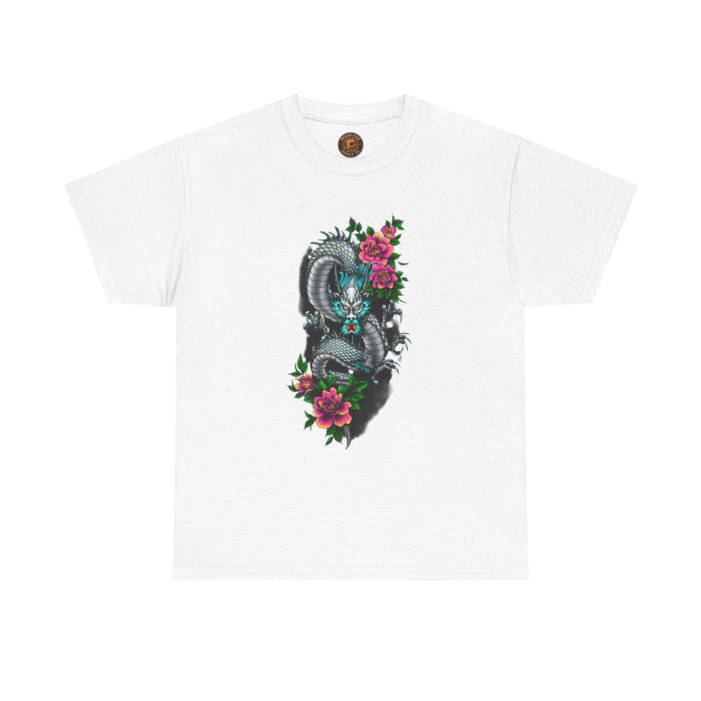 Mythic Dragon & Peonies Tattoo T-Shirt – Lara Davenport x Trash Cult Supply Co. Collab (Gildan 5000)