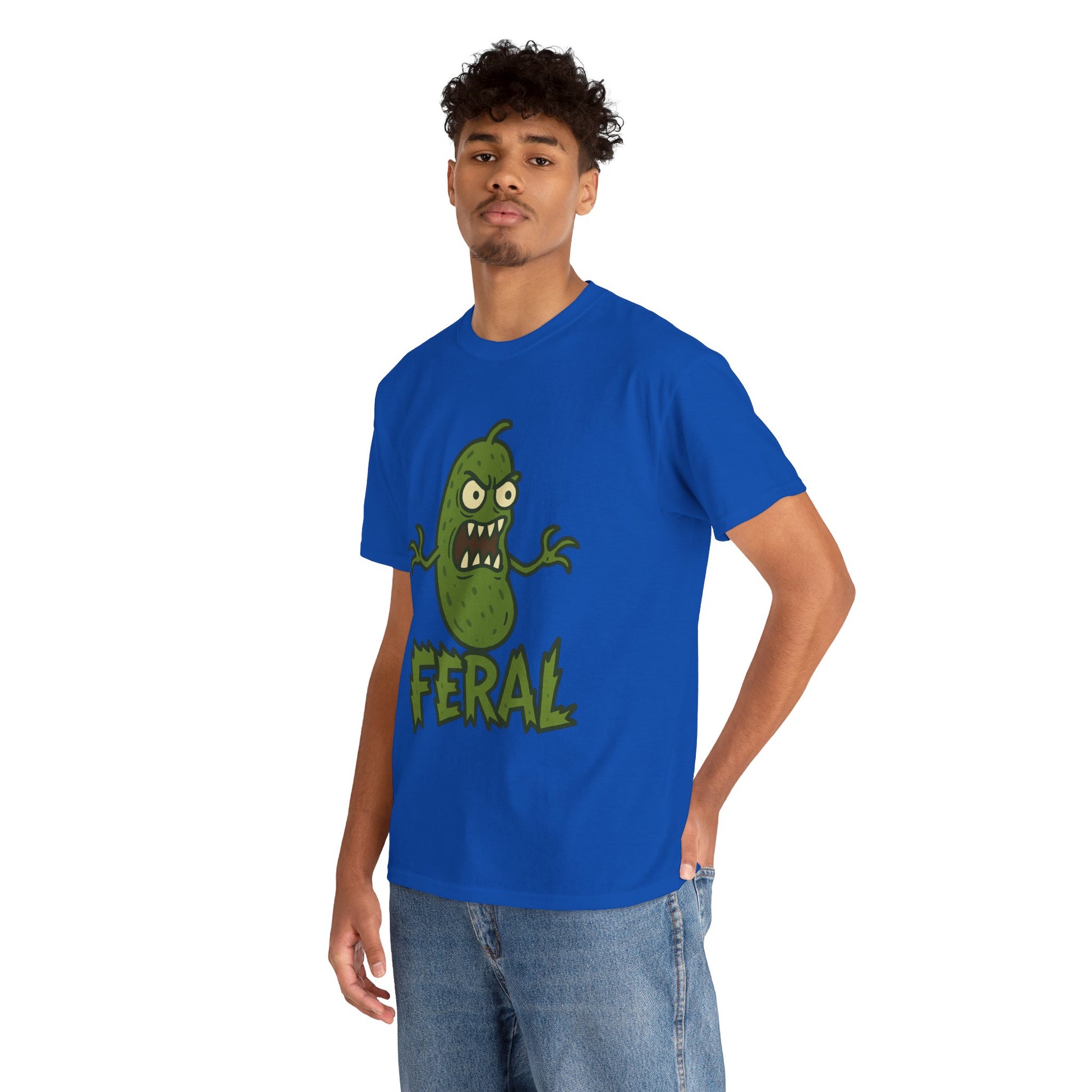 Feral Pickle Cartoon Tee – Trashcore Angry Pickle Shirt – Gildan 5000 Unisex Heavy Cotton