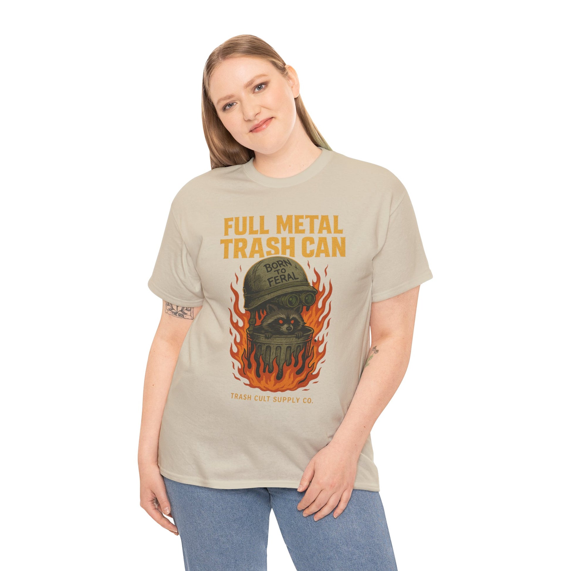 Full Metal Trash Can T-Shirt – Born to Feral Raccoon Graphic | Trash Cult Supply Co. | Gildan 5000 Tee