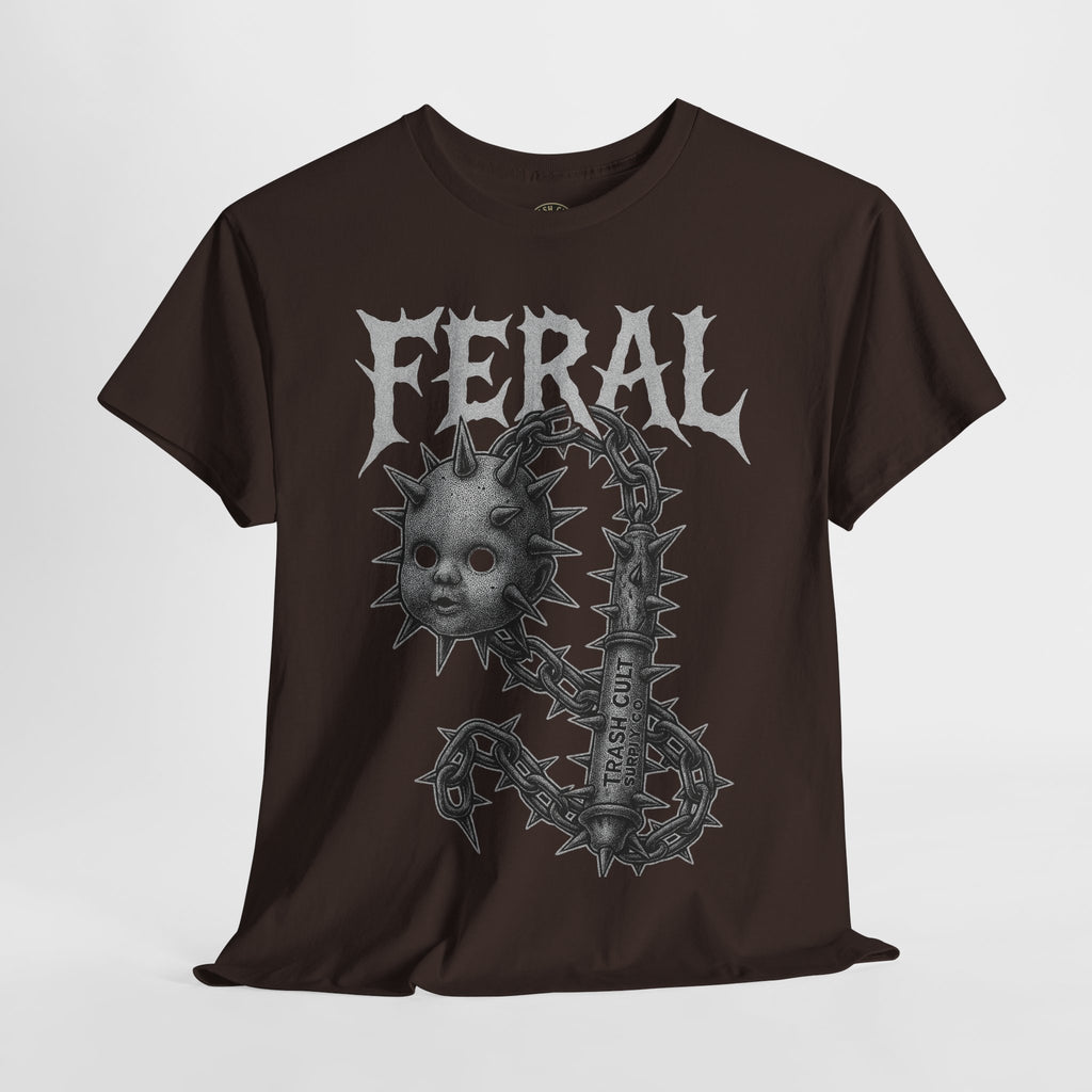 FERAL Spiked Doll Flail Tee – Halftone Gothic Weapon Shirt | Trash Cult Supply Co. | Gildan 5000