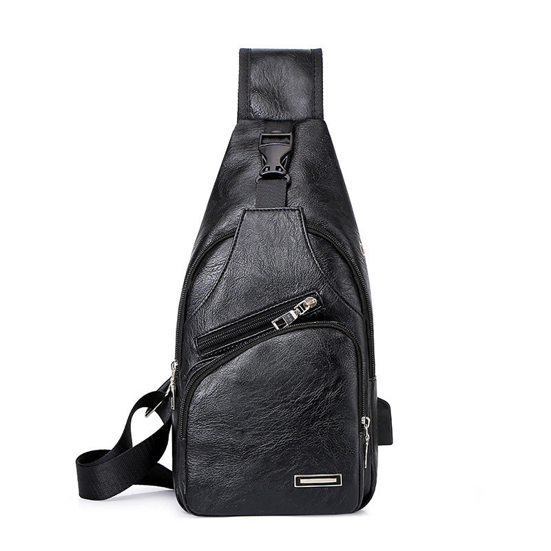 Men’s PU Leather Chest Bag – Vintage Sling Crossbody Pack with Phone Pocket – Casual Medium Shoulder Bag