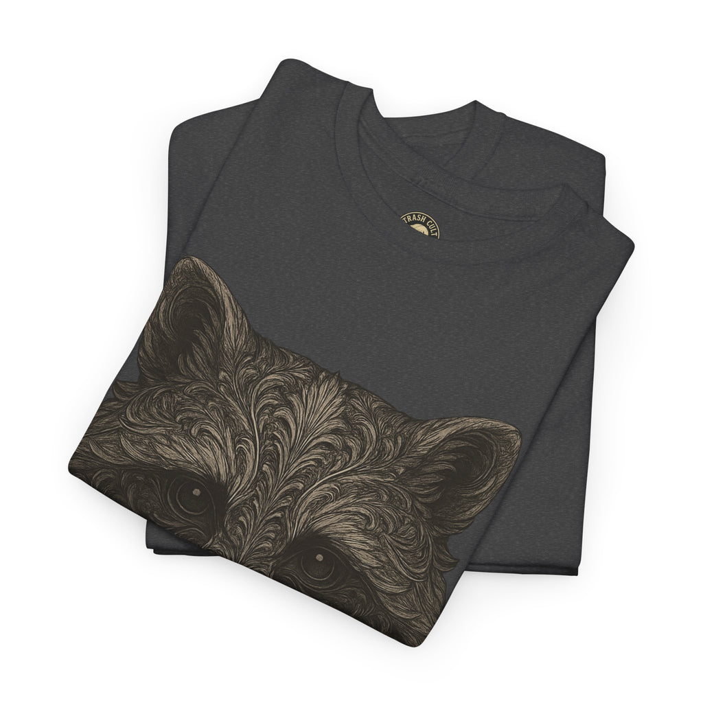 Ornate Raccoon Face Shirt – Intricate Woodland Animal Art Tee – Tattoo-Inspired Forest Aesthetic – Trash Cult Supply Co.