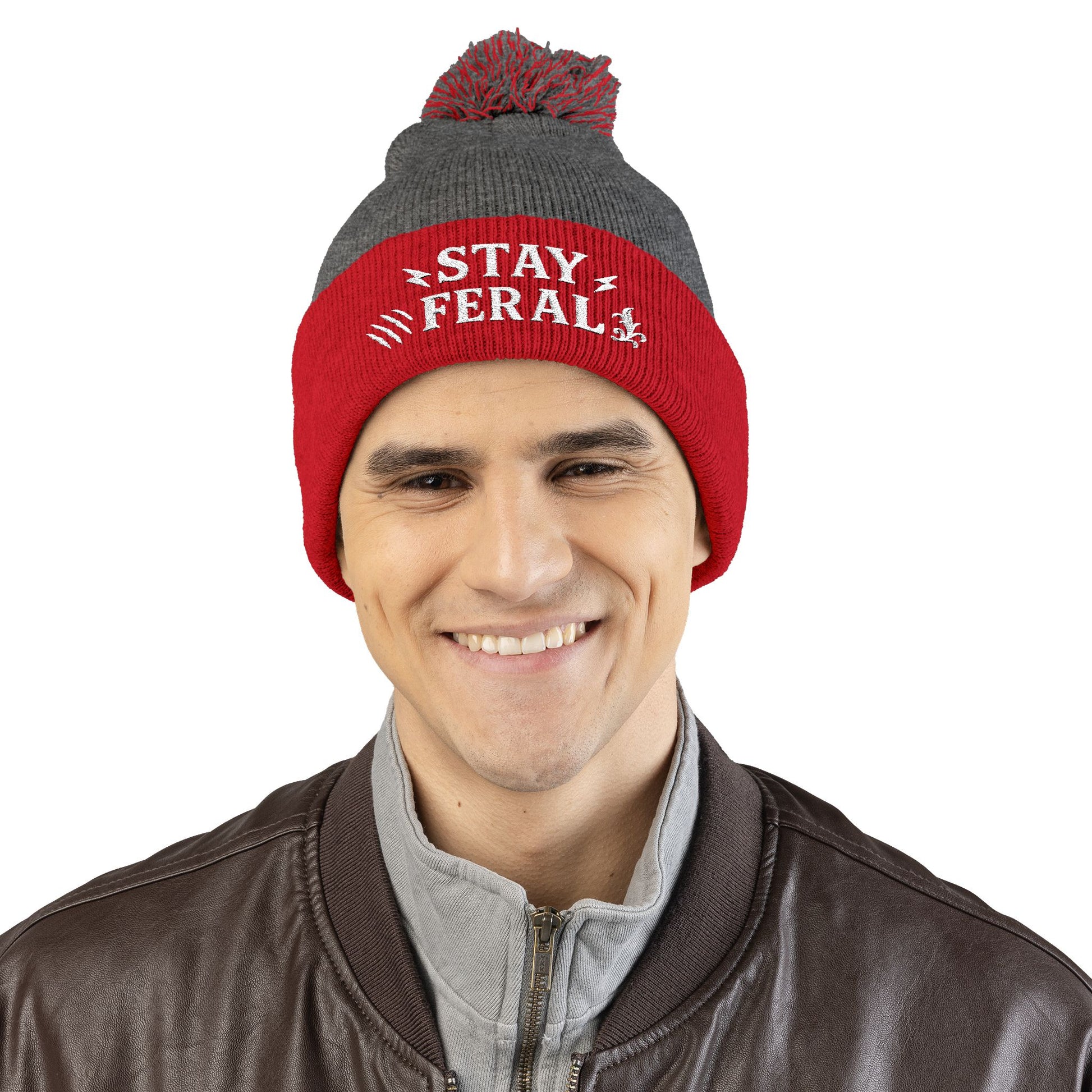 Stay Feral Pom-Pom Knit Cap, Cozy Winter Beanie, Embroidered Hats for Adventurers, Gift for Outdoorsy Friends, Stylish Cold Weather [...]