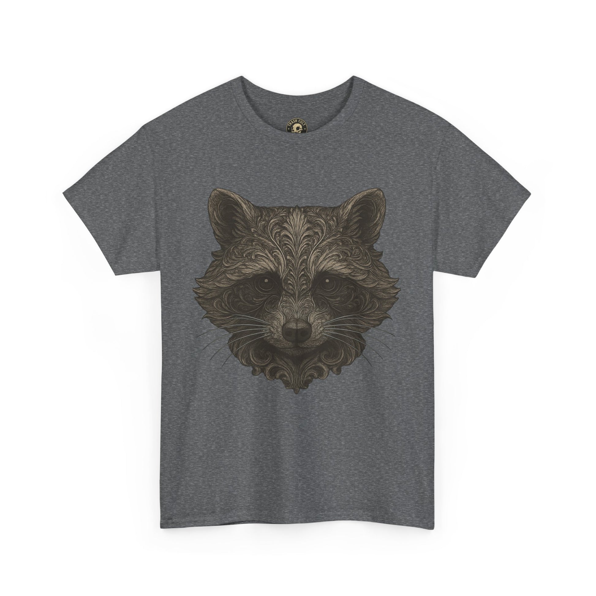 Ornate Raccoon Face Shirt – Intricate Woodland Animal Art Tee – Tattoo-Inspired Forest Aesthetic – Trash Cult Supply Co.