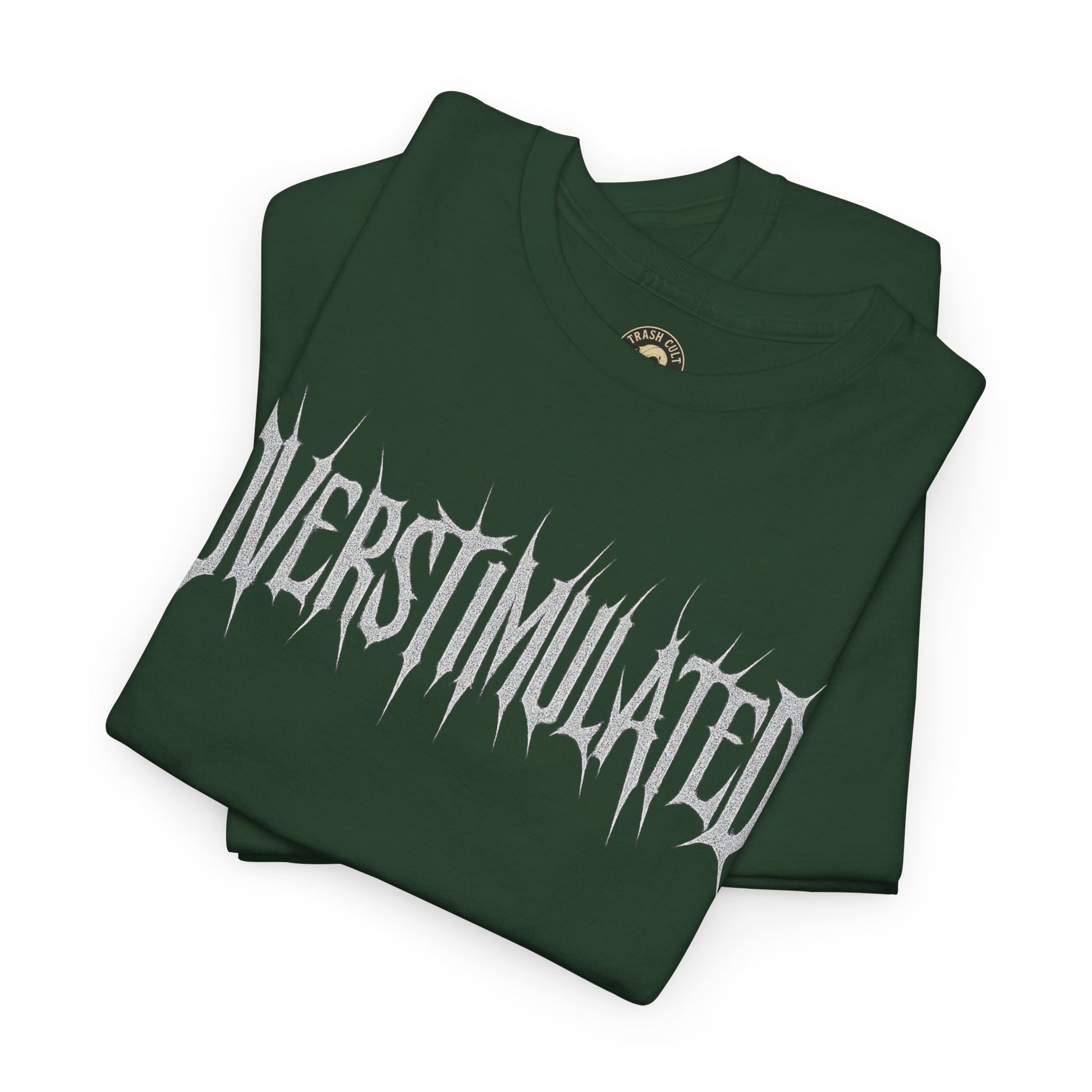 OVERSTIMULATED Metalcore Grunge Shirt – White on Black Distressed Font Tee