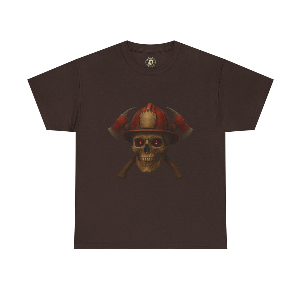 Skull Firefighter Tee, Unisex Heavy Cotton Shirt, Firefighter Gift, Halloween Costume T-Shirt, Unique Graphic Tee, Casual Wear