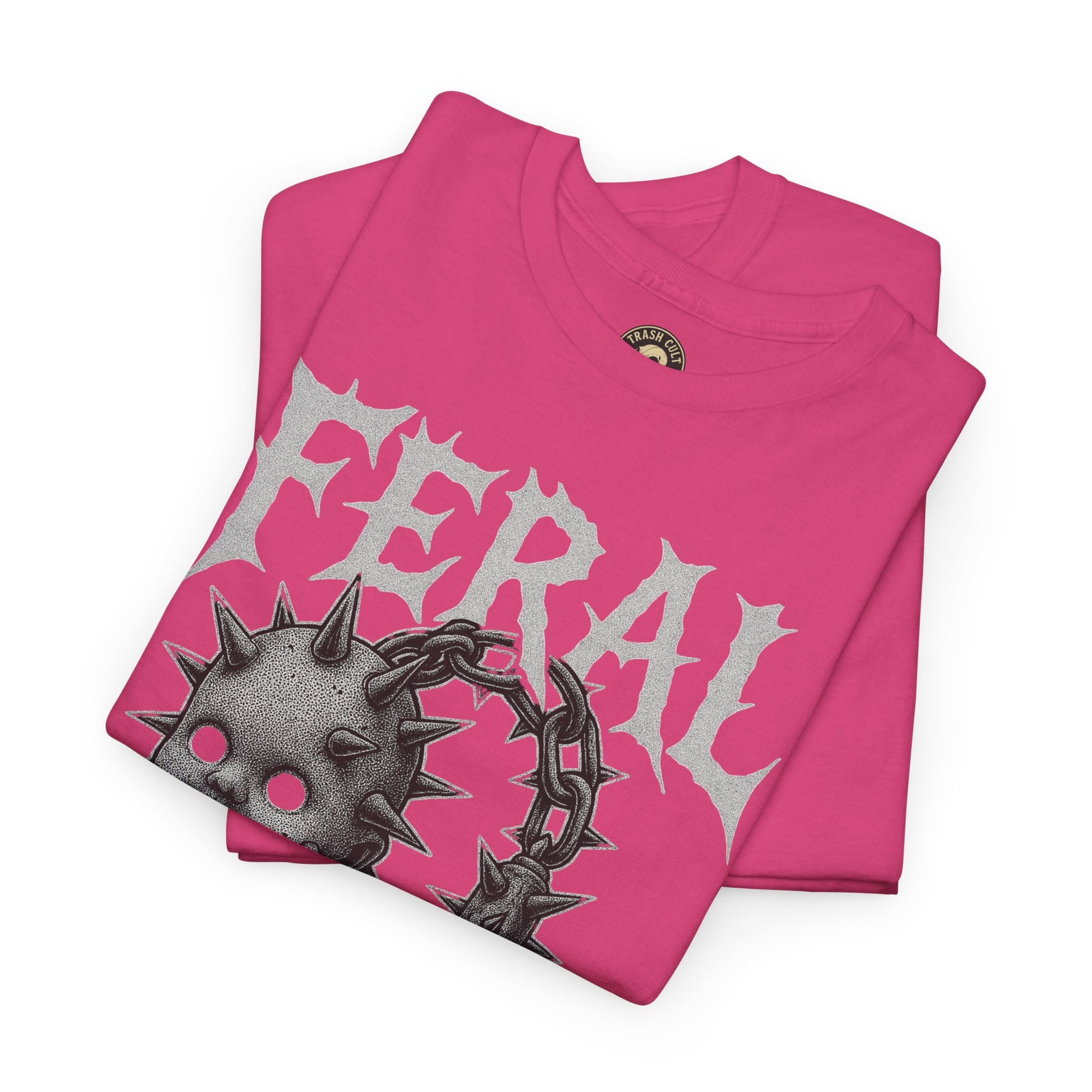 FERAL Spiked Doll Flail Tee – Halftone Gothic Weapon Shirt | Trash Cult Supply Co. | Gildan 5000