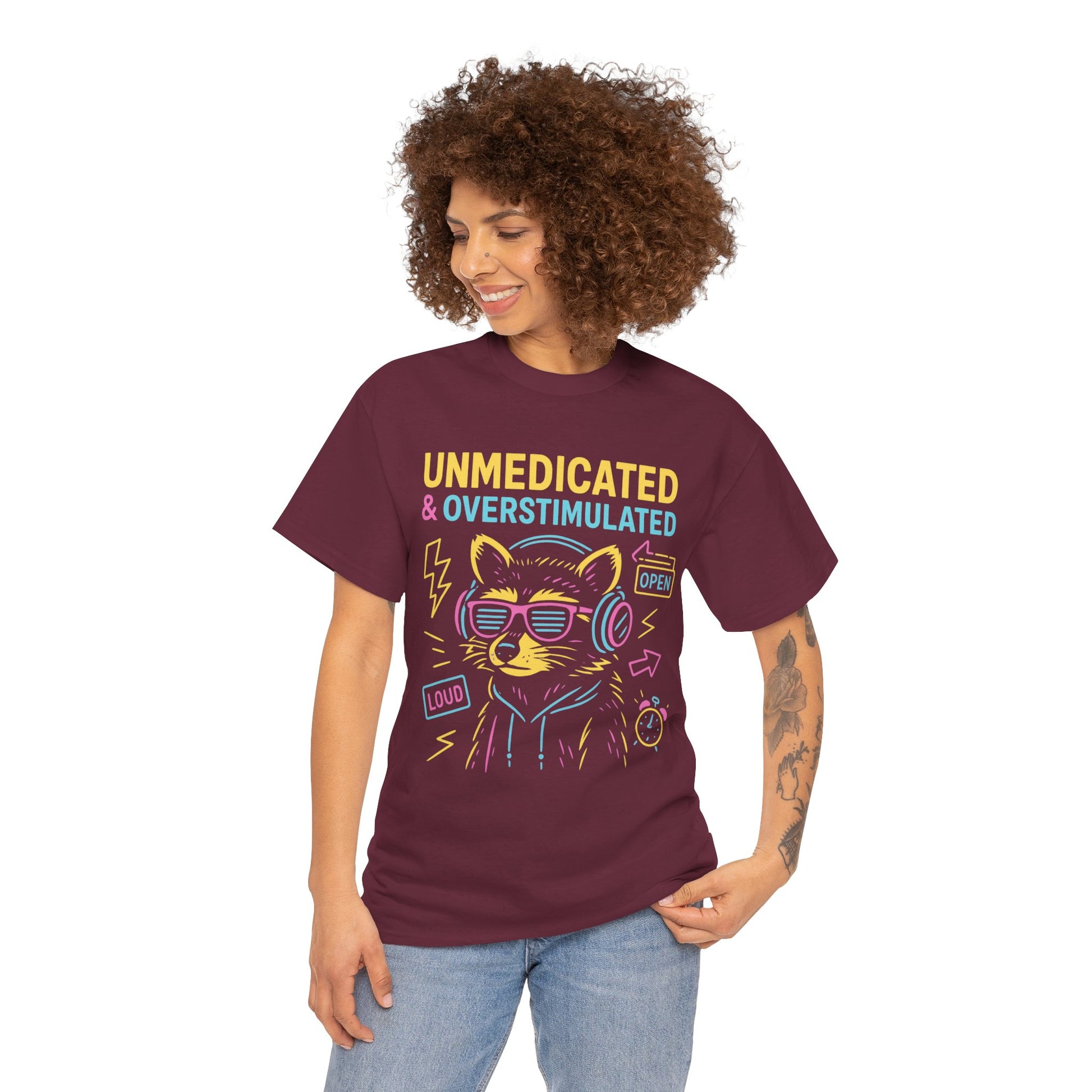Unmedicated & Overstimulated Neon Raccoon ADHD Shirt – Trash Cult Supply Co. – Gildan 5000