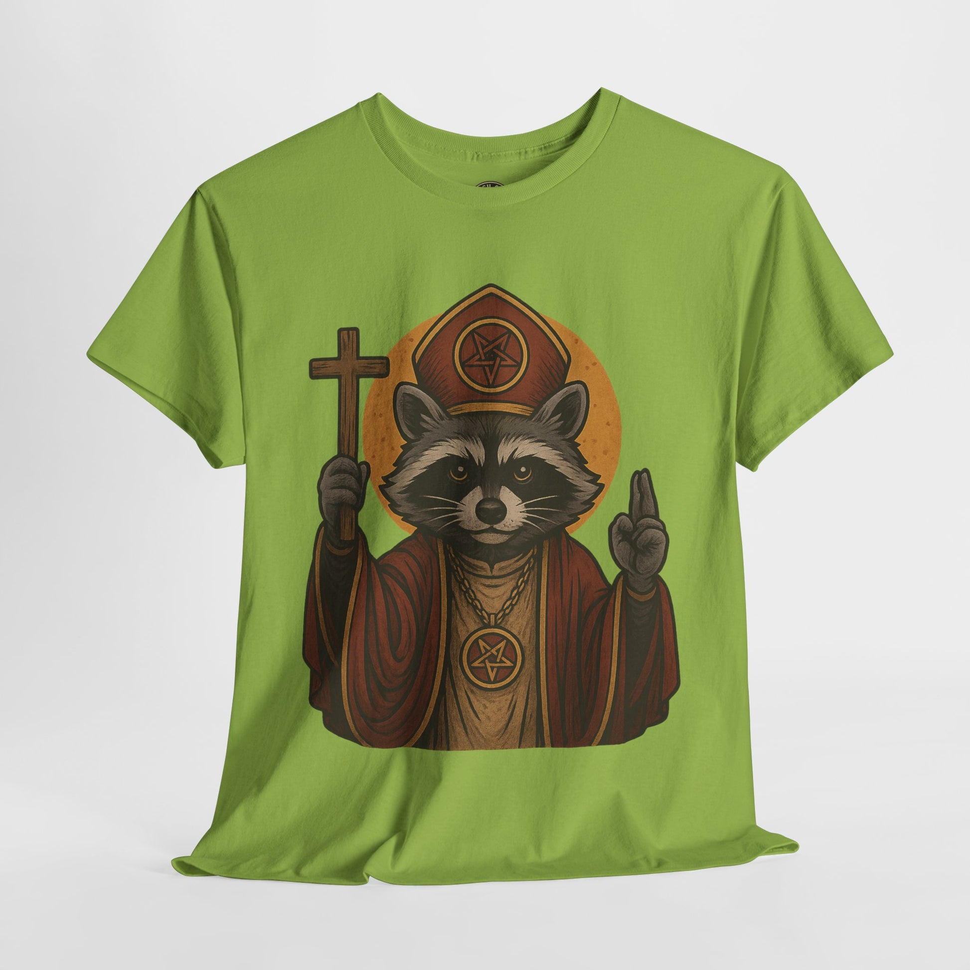 Holy Raccoon Pope Shirt – Funny Cult Priest Graphic Tee – Gildan 5000 Unisex