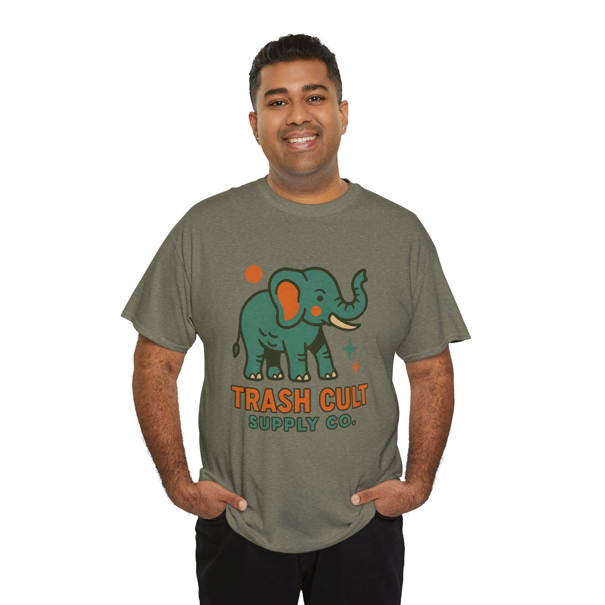 Trash Cult Elephant Unisex Heavy Cotton Tee, Eco-Friendly Shirt, Cool Casual Tee, Gift for Animal Lovers, Vintage Style T-Shirt