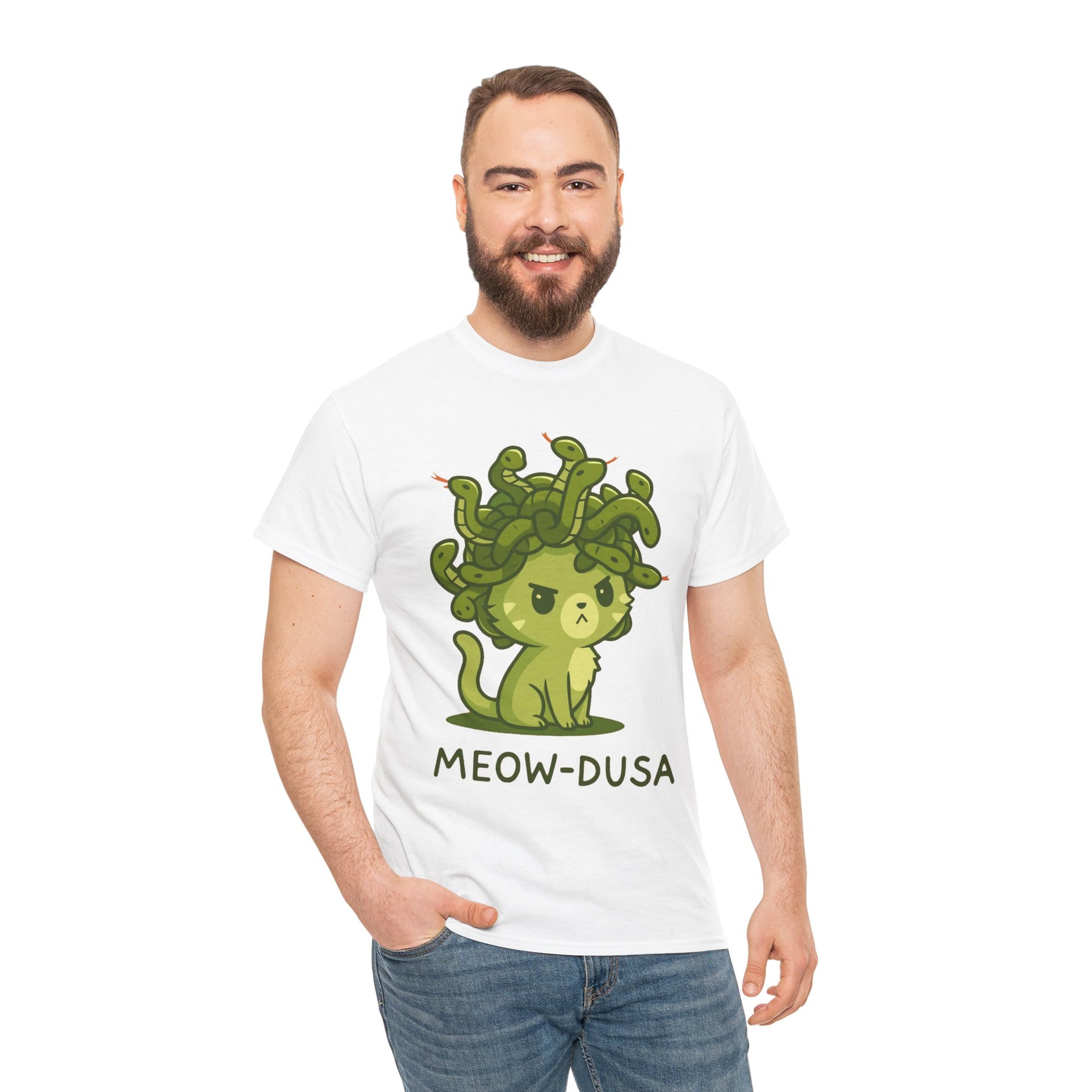 Meow-dusa Funny Cat Medusa T-Shirt – Gildan 5000 Heavy Cotton Tee