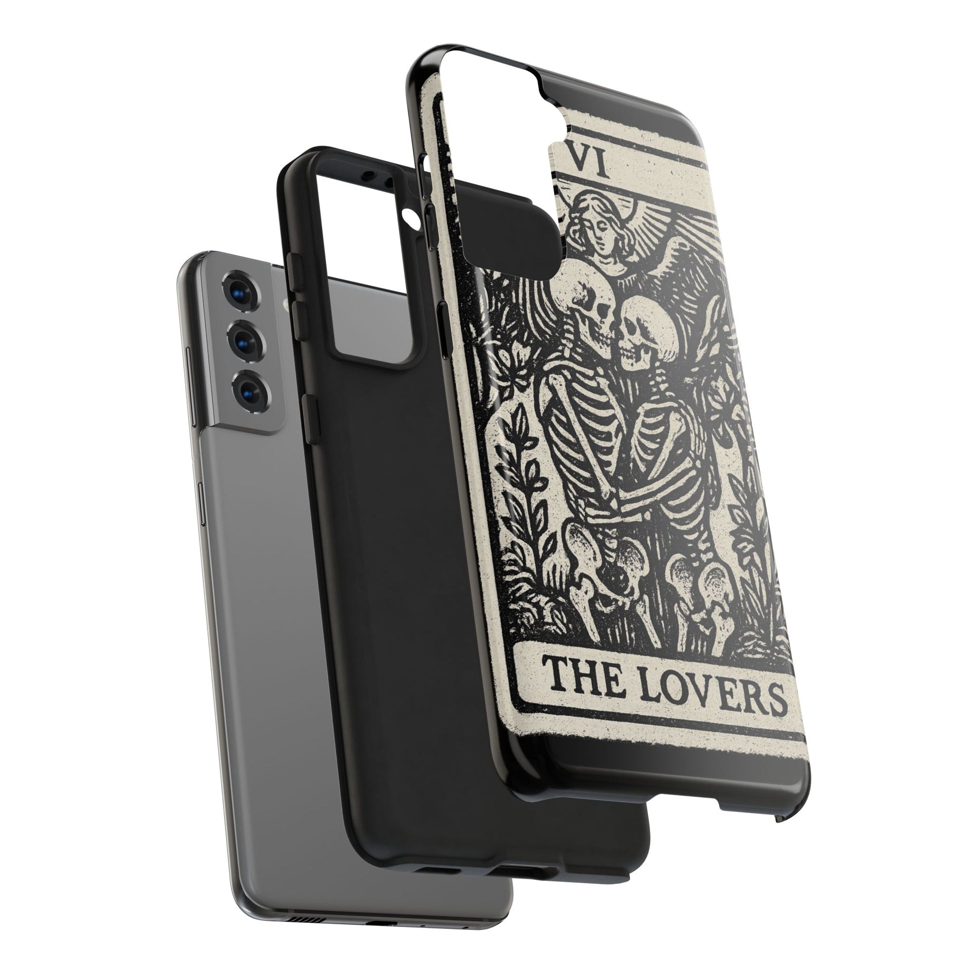 Tough Phone Case with Skeleton Lovers Design, Gothic Phone Cover, Unique Couples Gift, Halloween Accessory, Edgy Tech Design