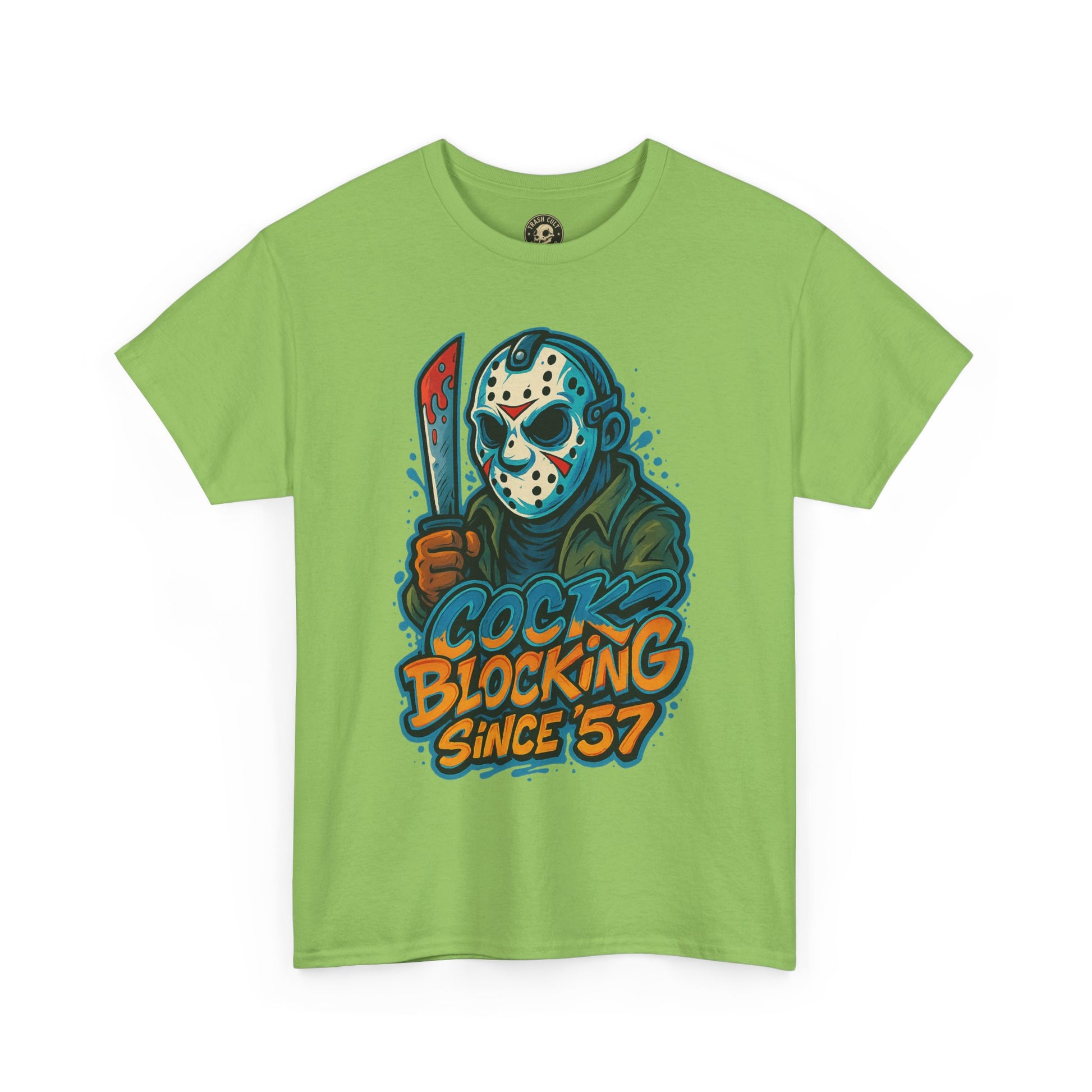 Jason Voorhees “Cock Blocking Since ’57” Funny Horror T-Shirt – Gildan 5000 | Slasher Meme Graphic Tee