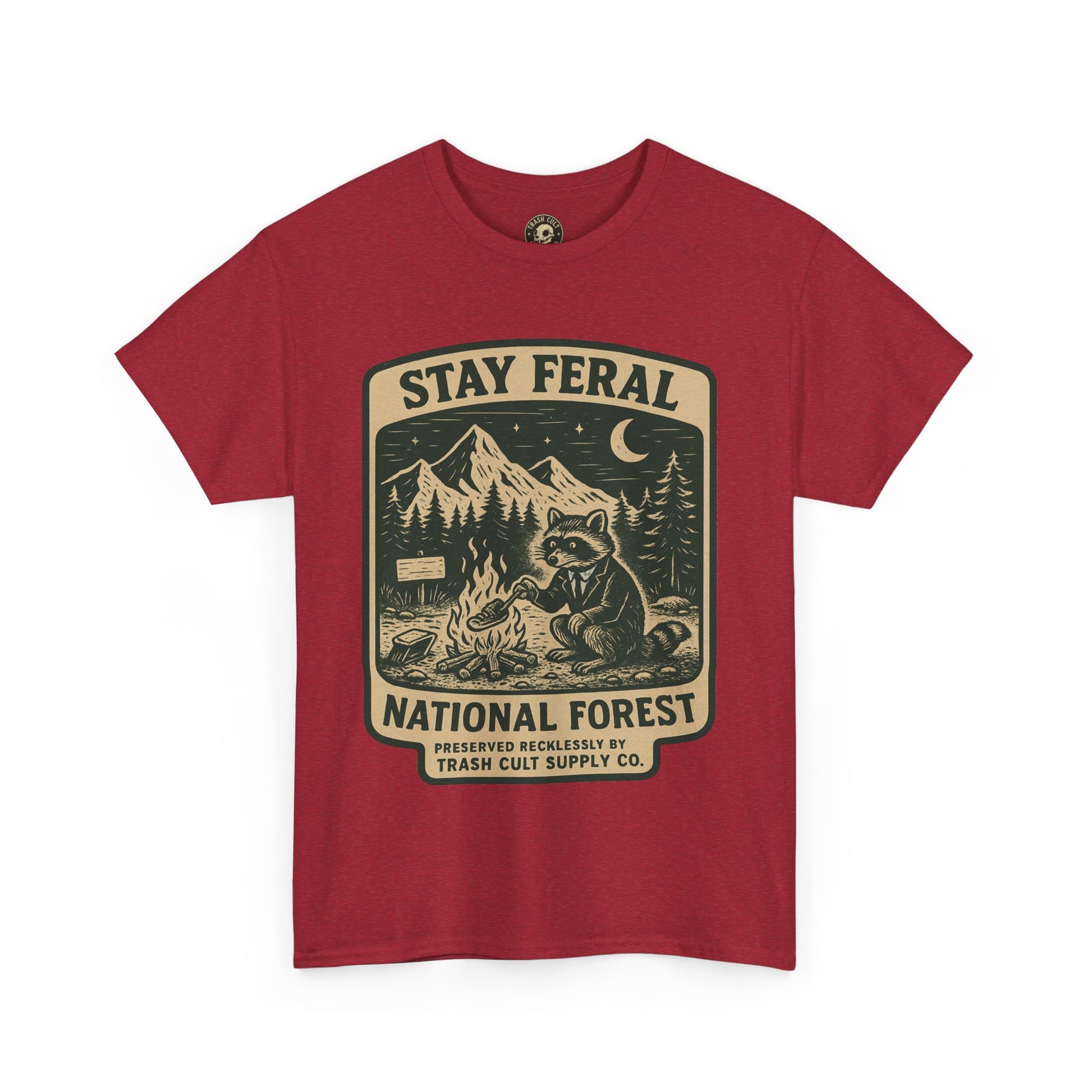 Stay Feral National Forest Shirt – Vintage Raccoon Camping Tee – Trash Cult Supply Co – Gildan 5000