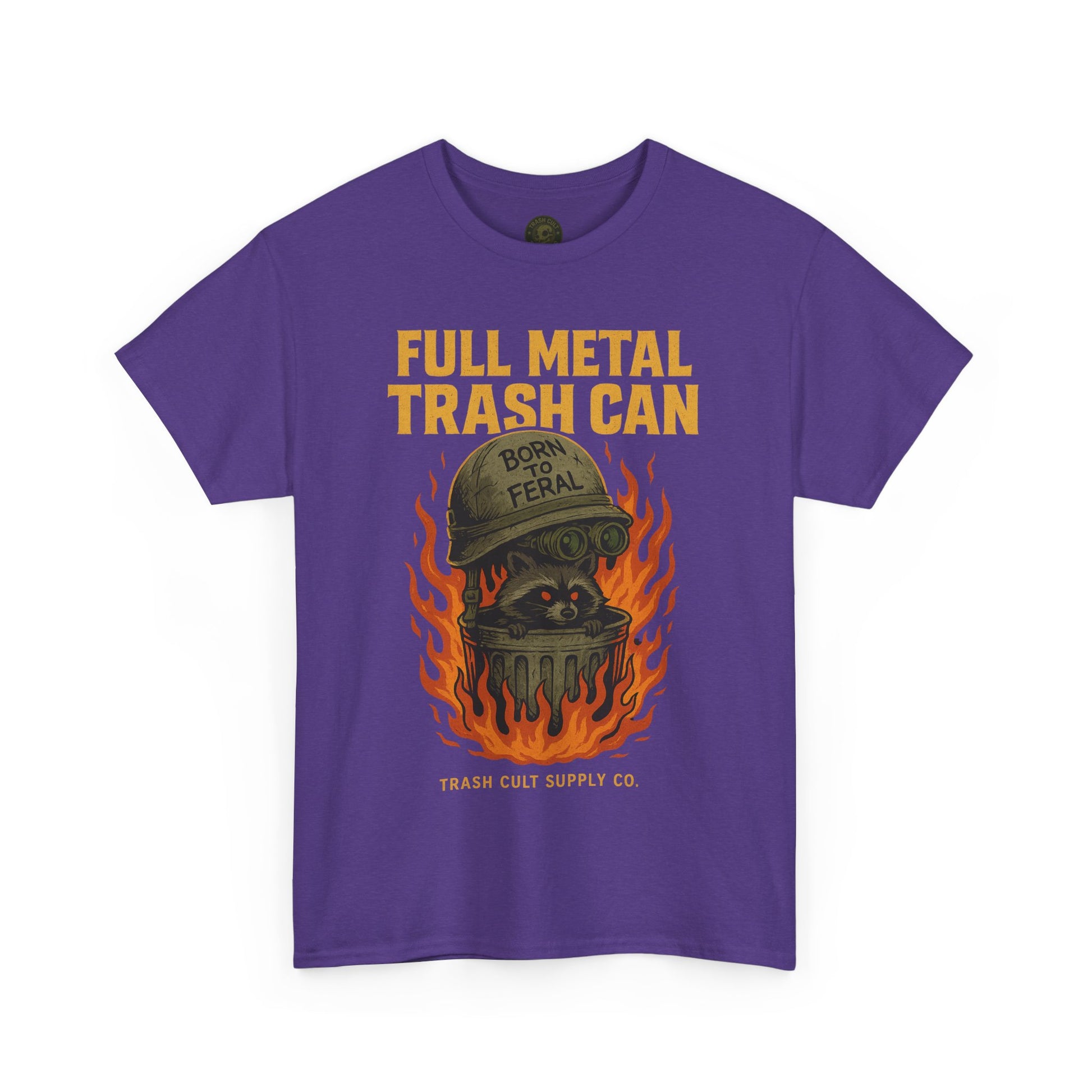 Full Metal Trash Can T-Shirt – Born to Feral Raccoon Graphic | Trash Cult Supply Co. | Gildan 5000 Tee