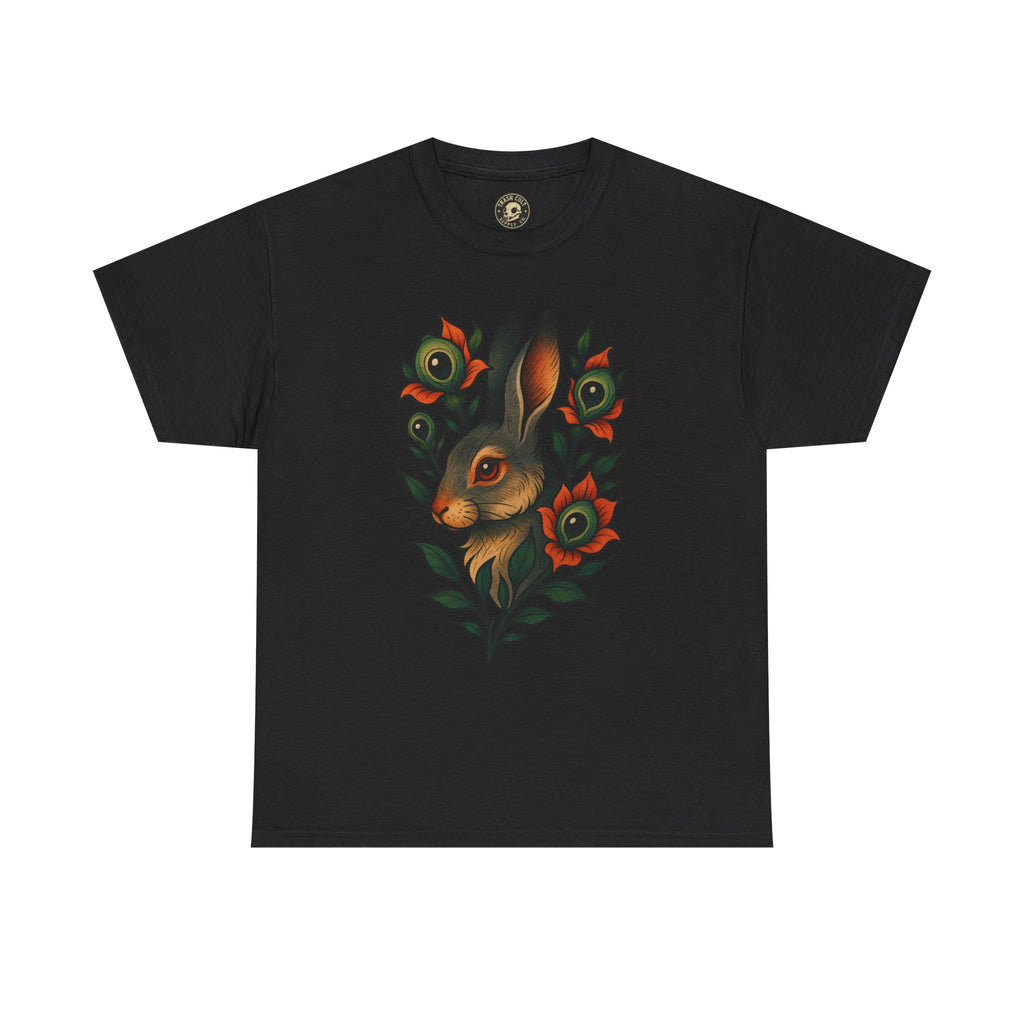 Whimsical Rabbit Floral Tee, Nature Lover Gift, Casual Wear, Eco-Friendly Fashion, Unique Graphic T-Shirt, Year-Round Style