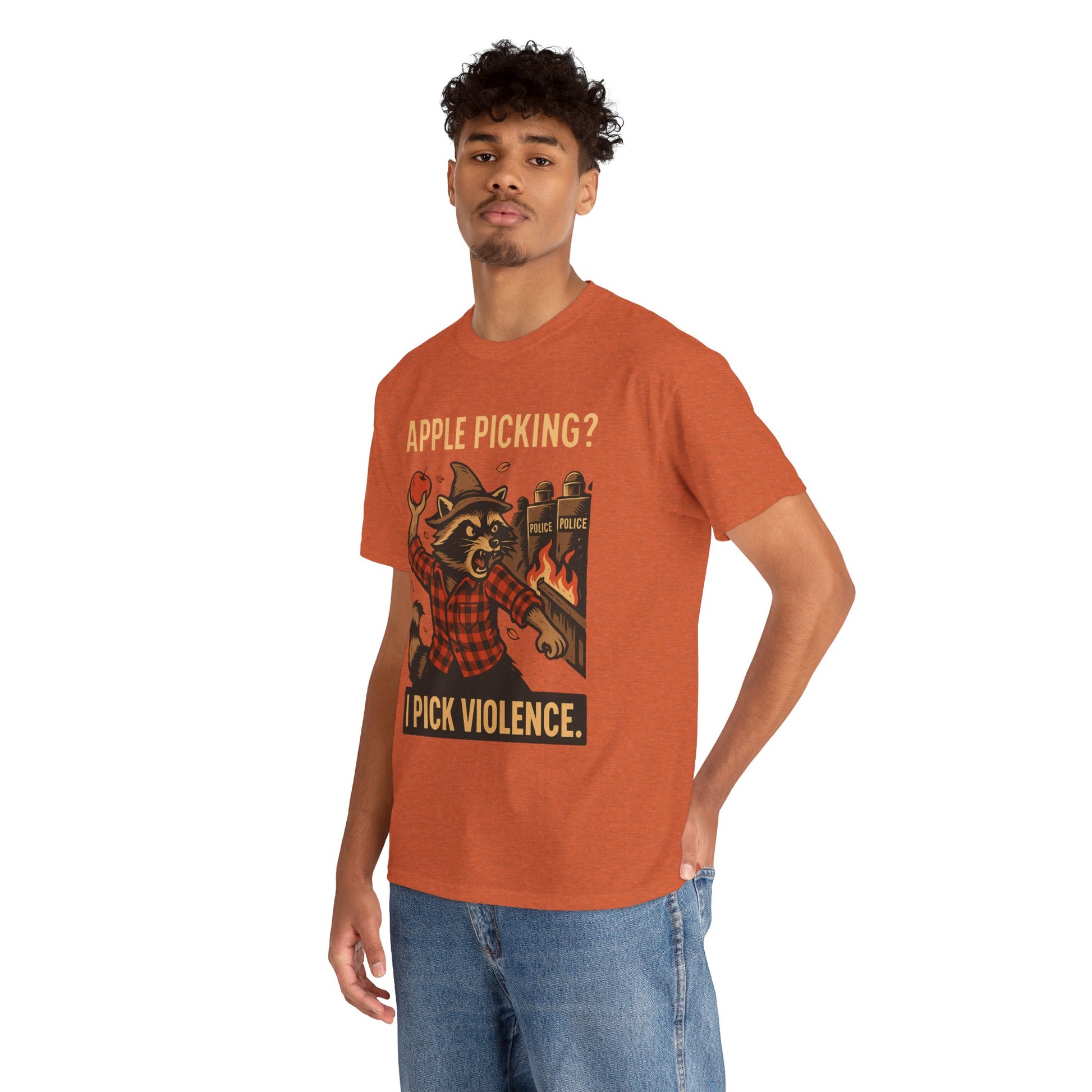 Apple Picking? I Pick Violence Shirt – Angry Raccoon Riot Tee – Fall of Humanity Collection – Trash Cult Supply Co.