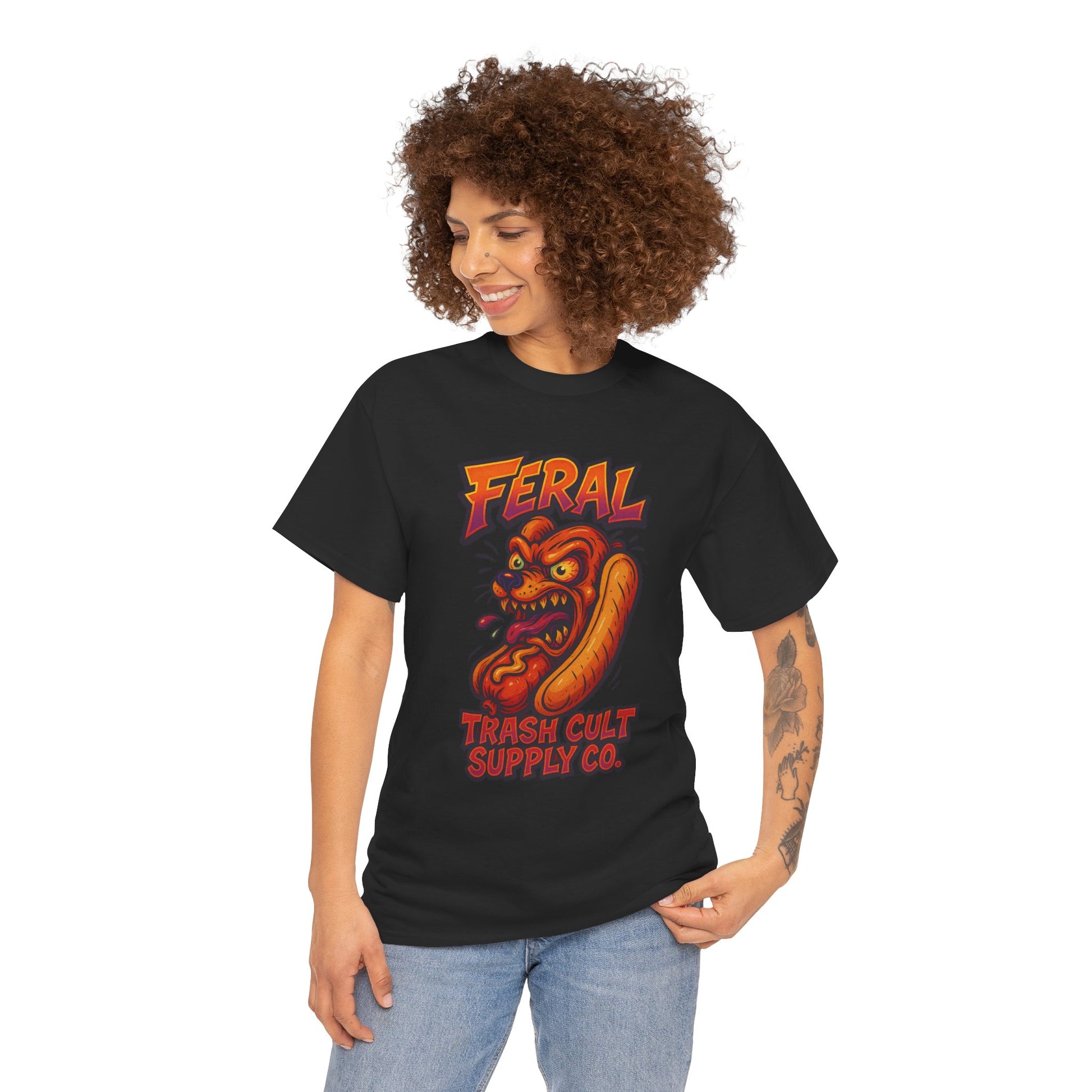 Feral Hot Dog Shirt – Bold Trashcore Art Tee | Trash Cult Supply Co | Gildan 5000 Unisex Fit