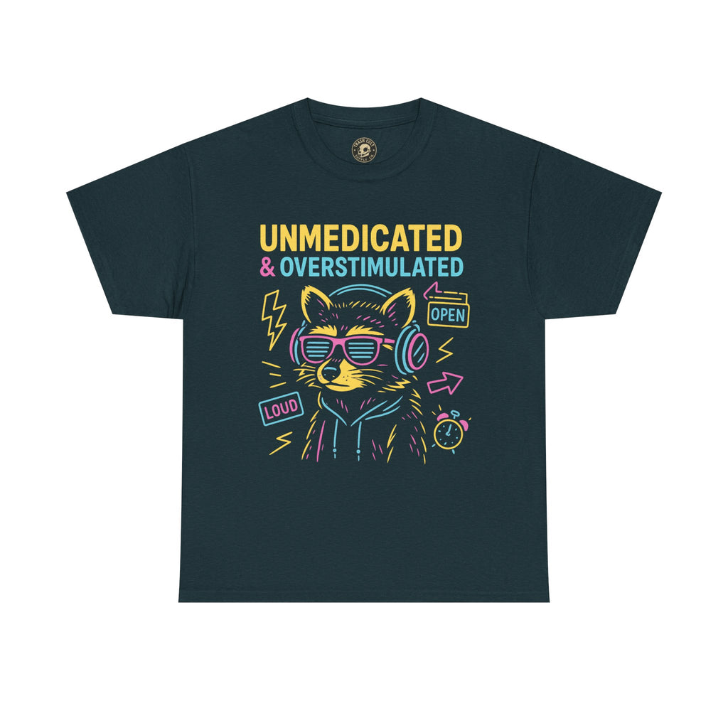 Unmedicated & Overstimulated Neon Raccoon ADHD Shirt – Trash Cult Supply Co. – Gildan 5000