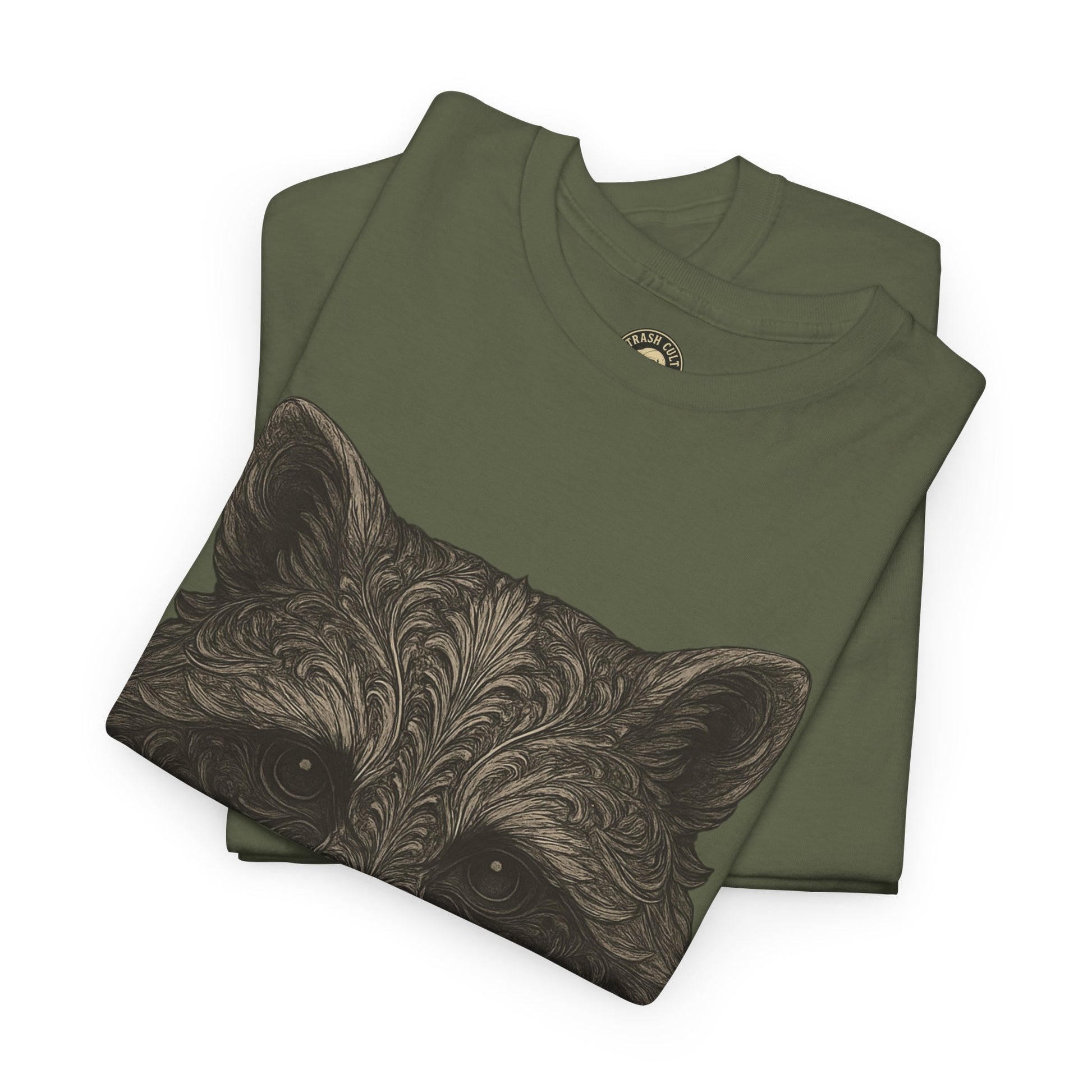Ornate Raccoon Face Shirt – Intricate Woodland Animal Art Tee – Tattoo-Inspired Forest Aesthetic – Trash Cult Supply Co.