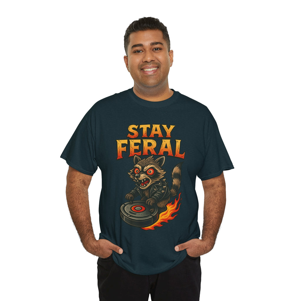 Stay Feral Roomba Raccoon T-Shirt – Bold New School Tattoo Style | Trash Cult Supply Co