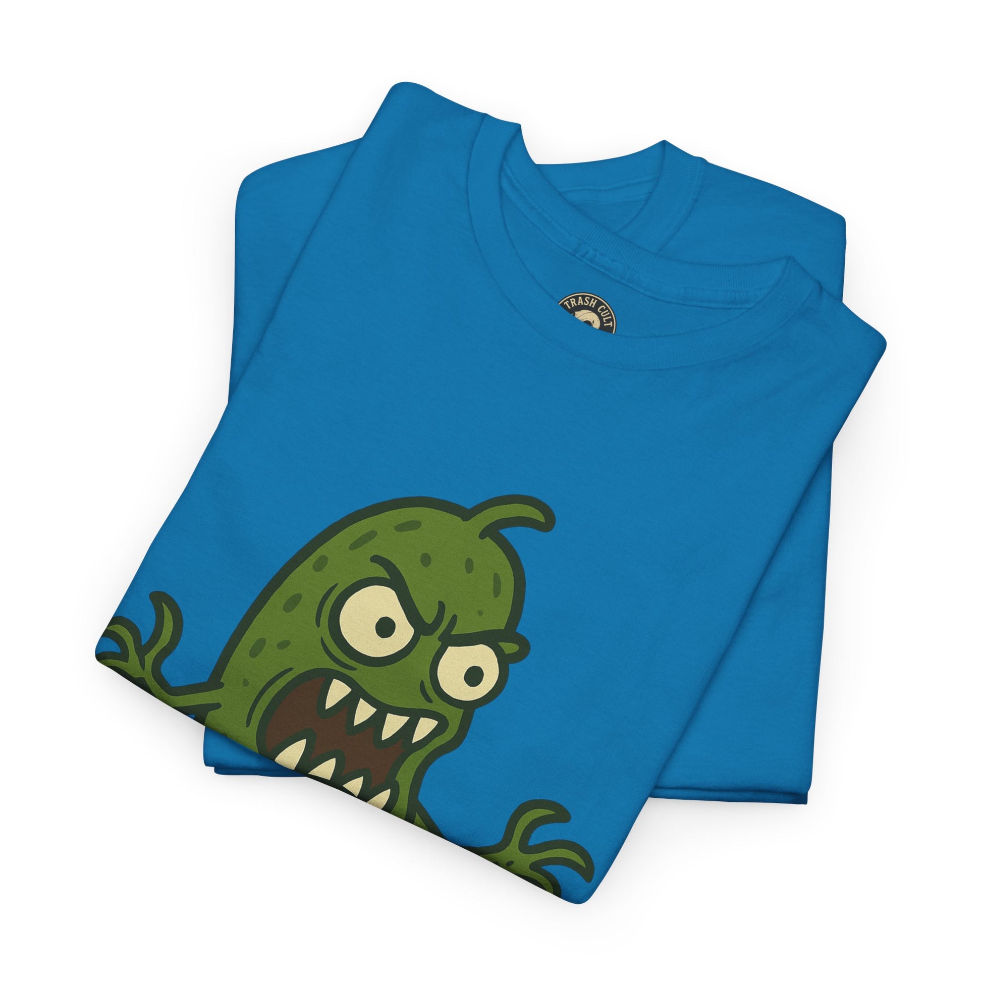 Feral Pickle Cartoon Tee – Trashcore Angry Pickle Shirt – Gildan 5000 Unisex Heavy Cotton