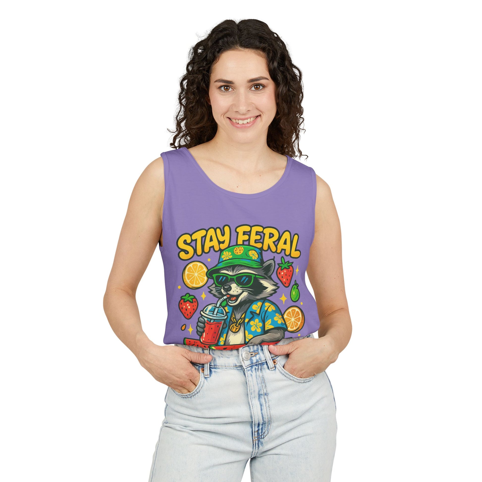 Stay Feral Stay Fresh Tank Top, Summer Apparel, Unisex Graphic Tee, Beachwear, Fun Gift for Animal Lovers