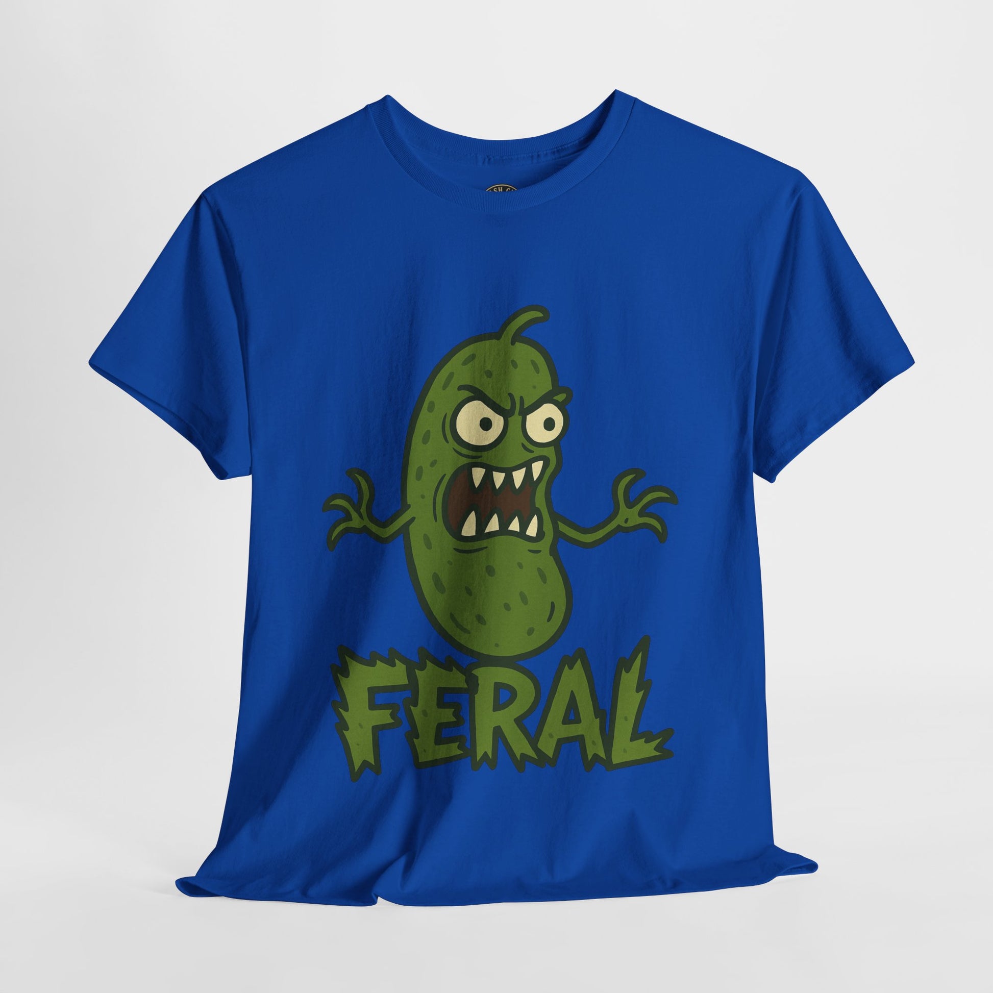 Feral Pickle Cartoon Tee – Trashcore Angry Pickle Shirt – Gildan 5000 Unisex Heavy Cotton