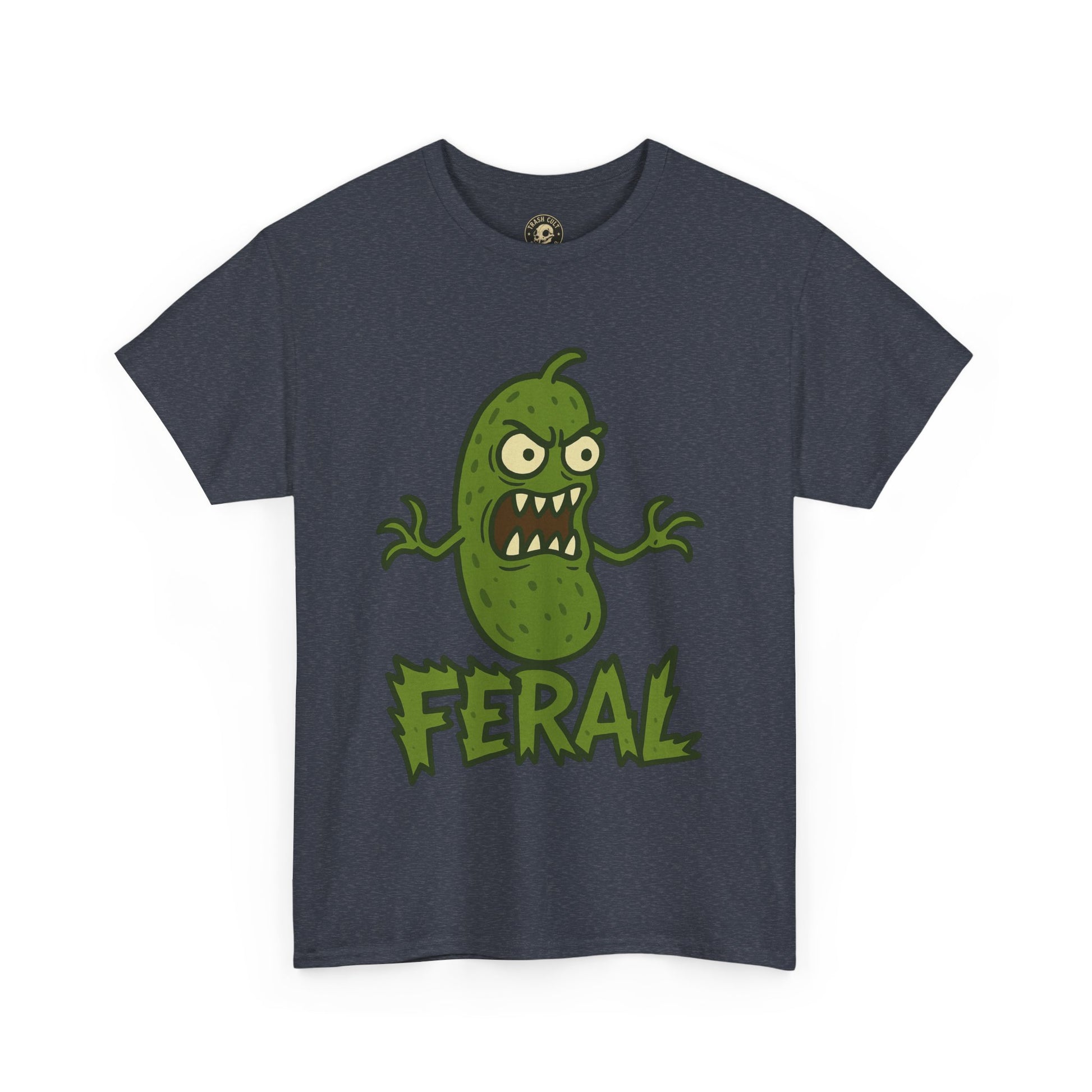 Feral Pickle Cartoon Tee – Trashcore Angry Pickle Shirt – Gildan 5000 Unisex Heavy Cotton
