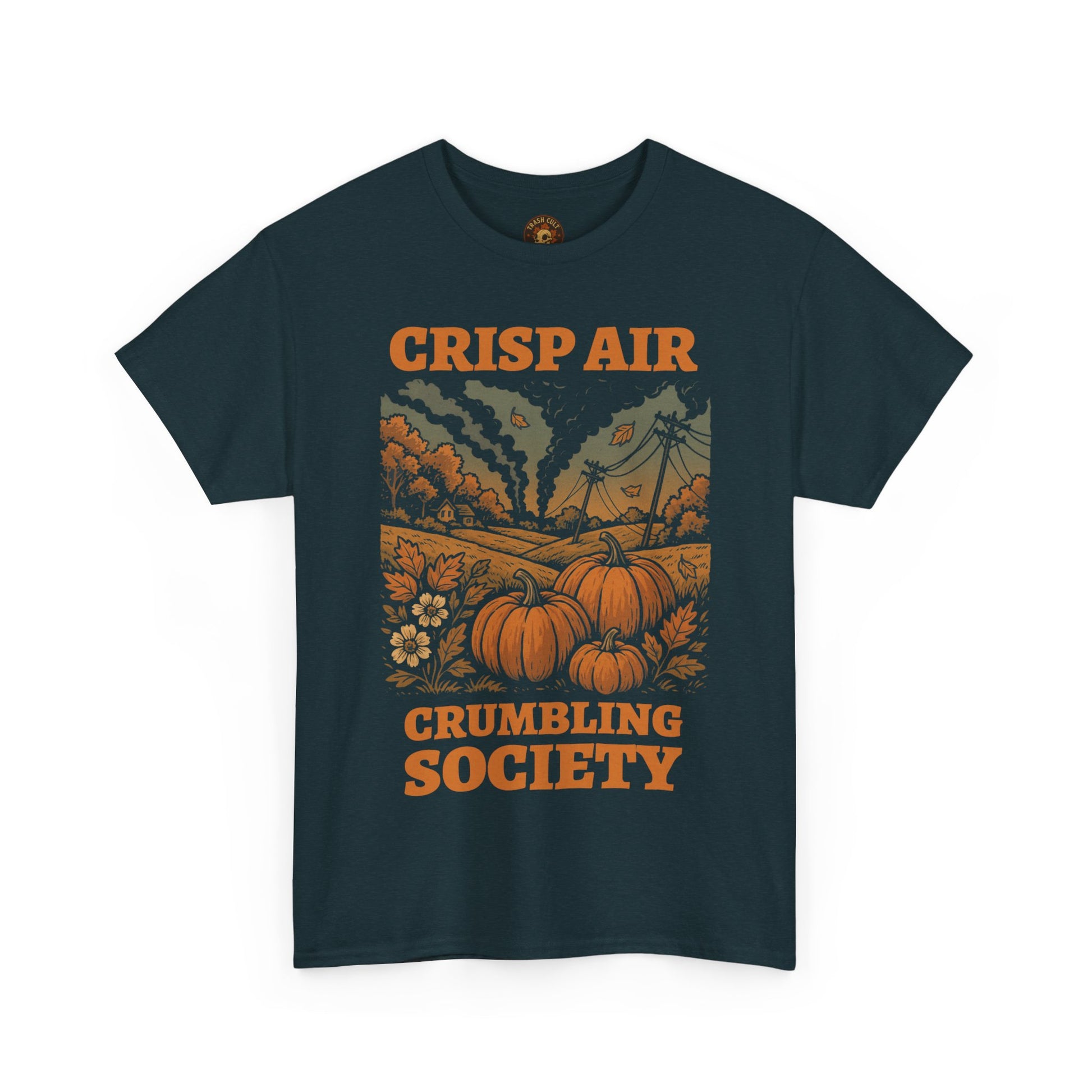 Crisp Air Crumbling Society Shirt – Dystopian Fall Pumpkin Tee – Fall of Humanity Collection – Trash Cult Supply Co.