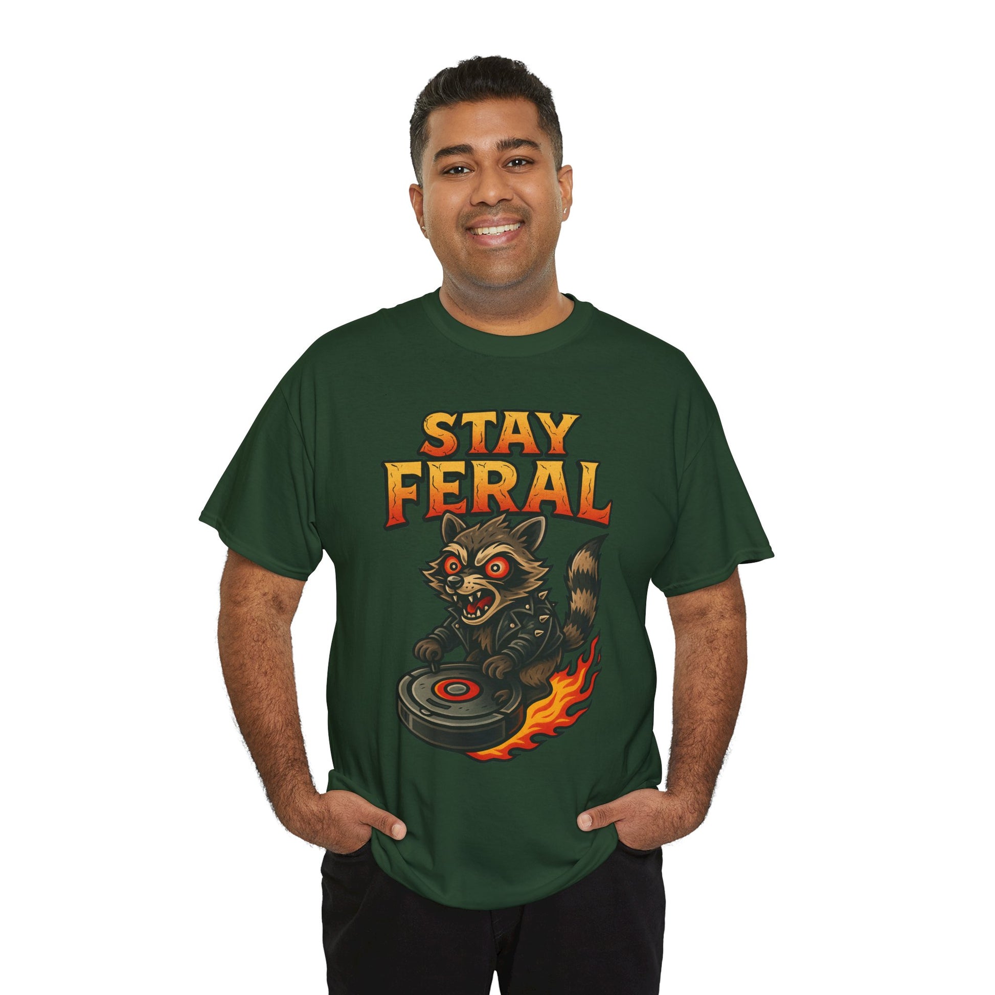 Stay Feral Roomba Raccoon T-Shirt – Bold New School Tattoo Style | Trash Cult Supply Co