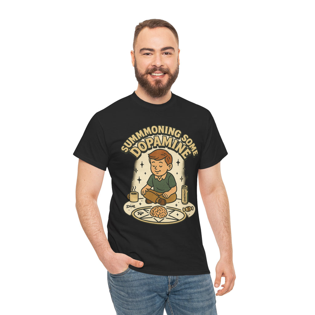 Dopamine Summoning Tee, Unisex Heavy Cotton Tee, Retro Graphic T-shirt, Gift for Gamers, Casual Wear, Funny Shirt, Everyday Style