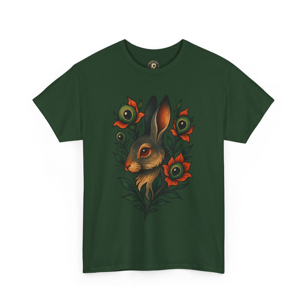 Whimsical Rabbit Floral Tee, Nature Lover Gift, Casual Wear, Eco-Friendly Fashion, Unique Graphic T-Shirt, Year-Round Style