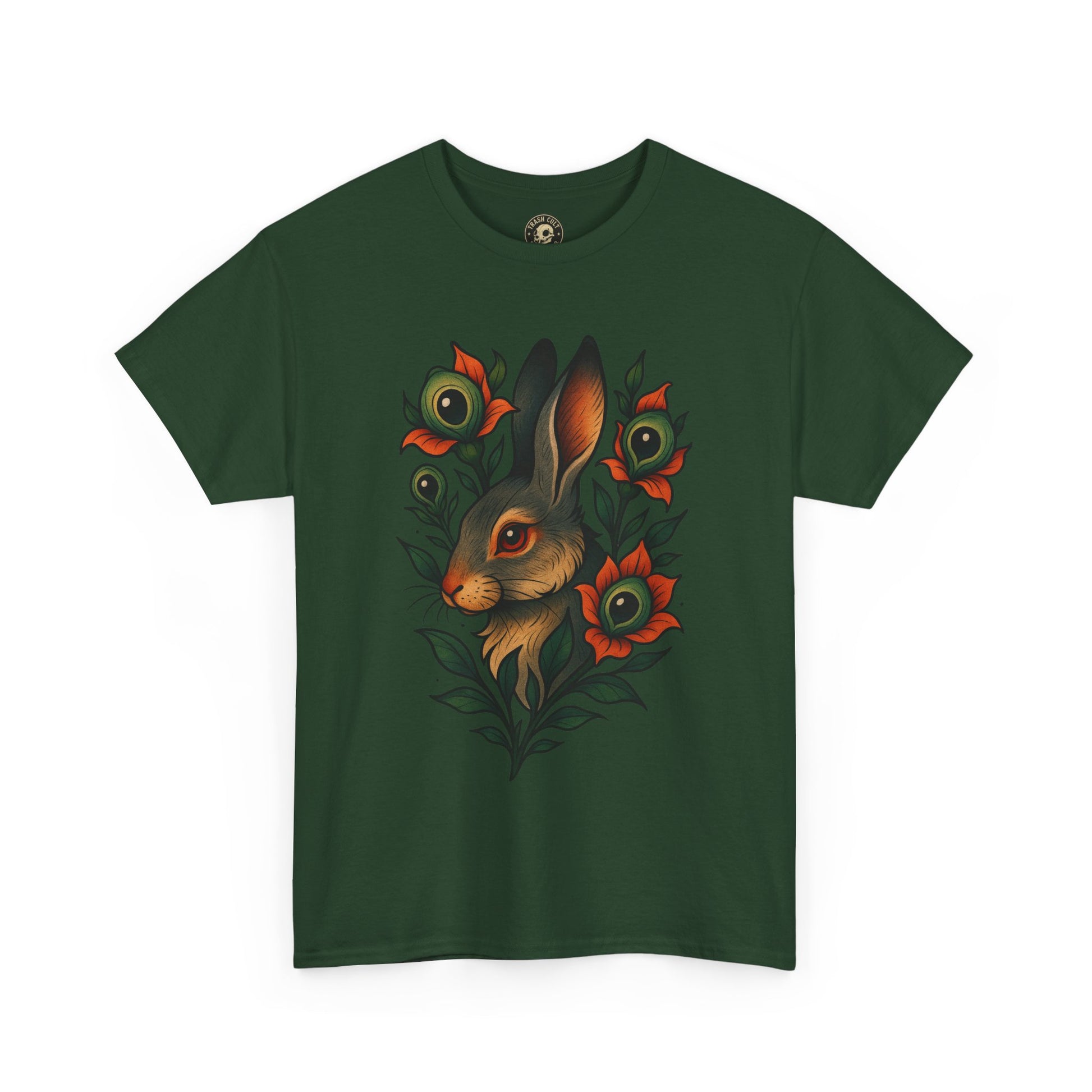Whimsical Rabbit Floral Tee, Nature Lover Gift, Casual Wear, Eco-Friendly Fashion, Unique Graphic T-Shirt, Year-Round Style