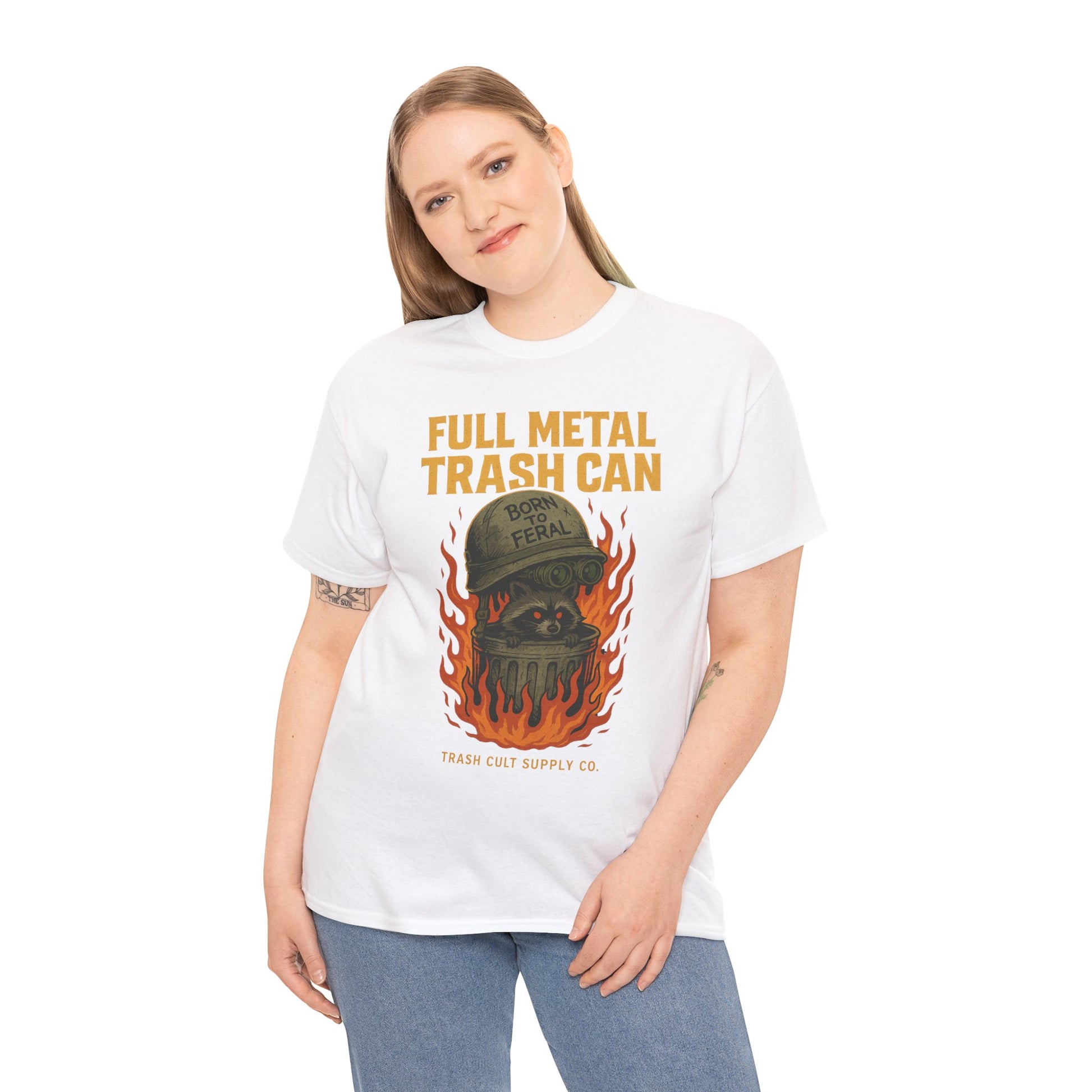 Full Metal Trash Can T-Shirt – Born to Feral Raccoon Graphic | Trash Cult Supply Co. | Gildan 5000 Tee