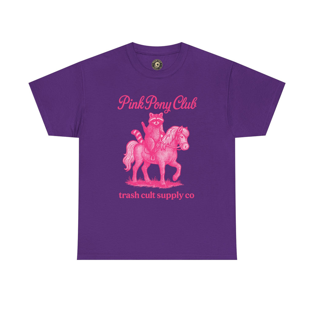 Pink Pony Club Raccoon Riding Pony Shirt – Vintage Hot Pink Halftone Tee by Trash Cult Supply Co