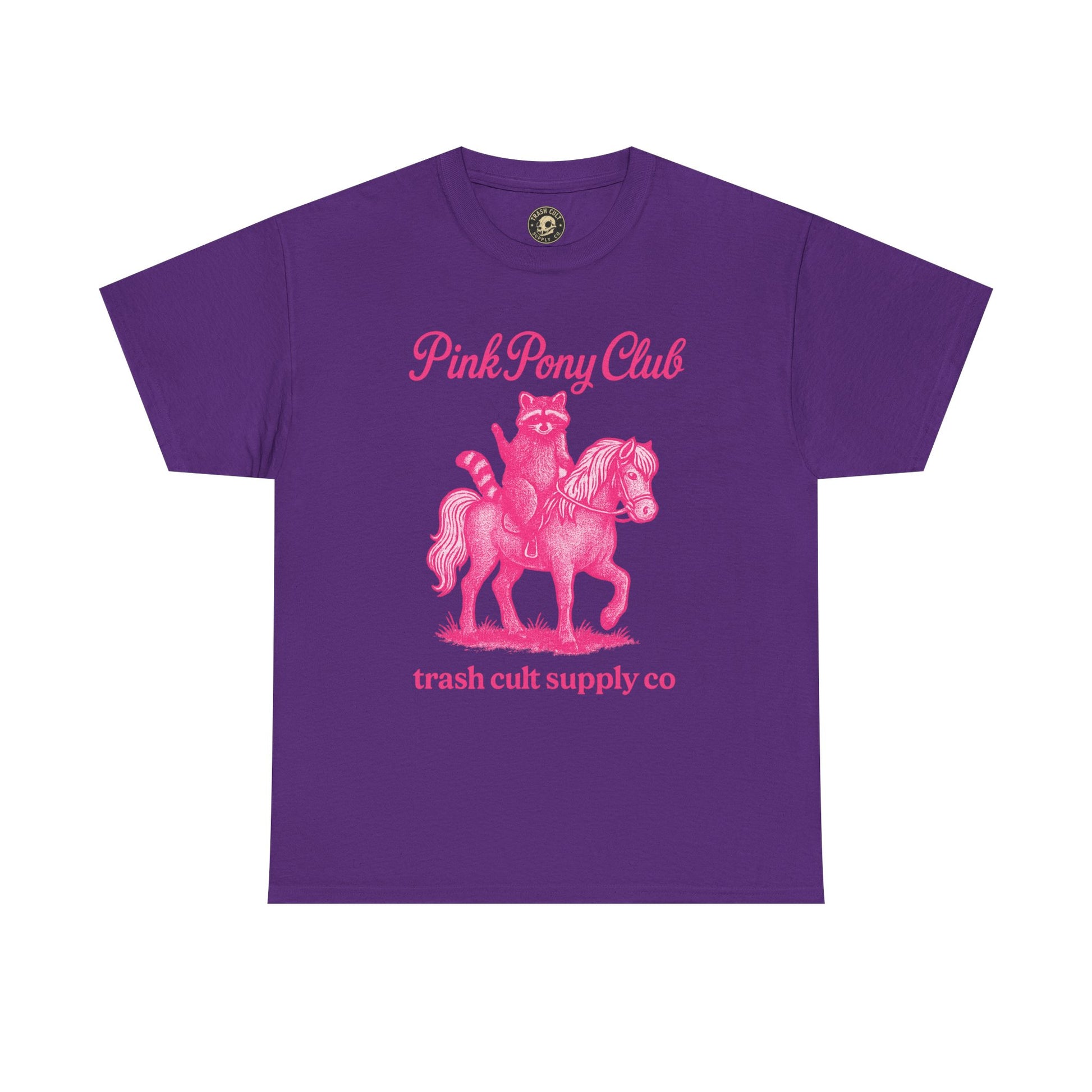 Pink Pony Club Raccoon Riding Pony Shirt – Vintage Hot Pink Halftone Tee by Trash Cult Supply Co