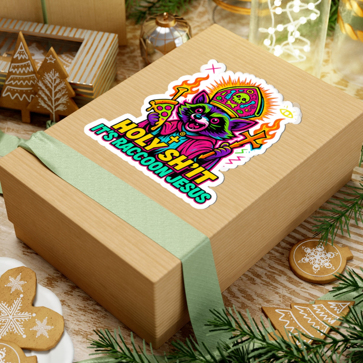 Holy Sh*t, It’s Raccoon Jesus – Limited Edition Kiss Cut Sticker | Illuminasty Drop