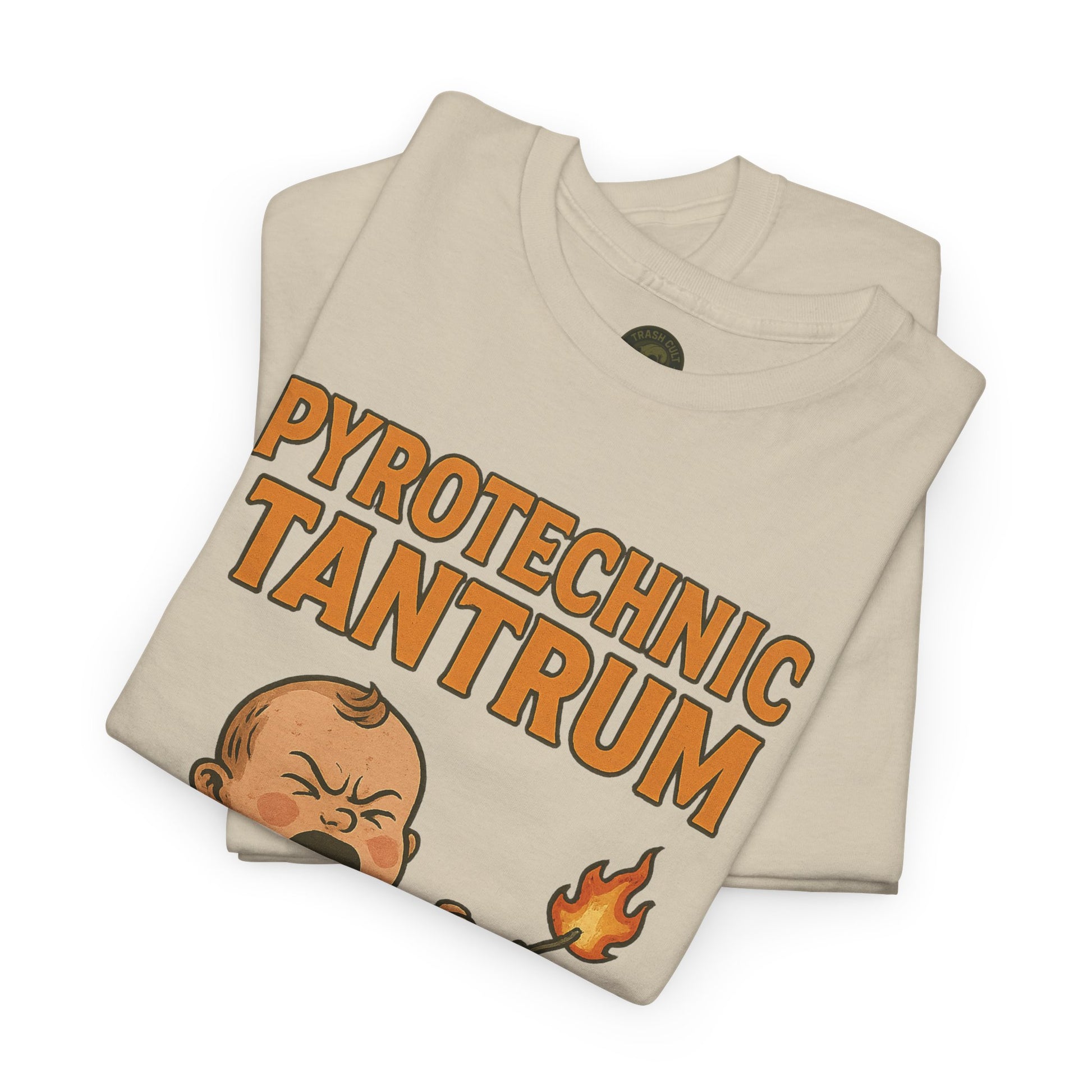 Pyrotechnic Tantrum T-Shirt – Explosive Baby Humor Graphic | Trash Cult Supply Co. | Gildan 5000 Tee